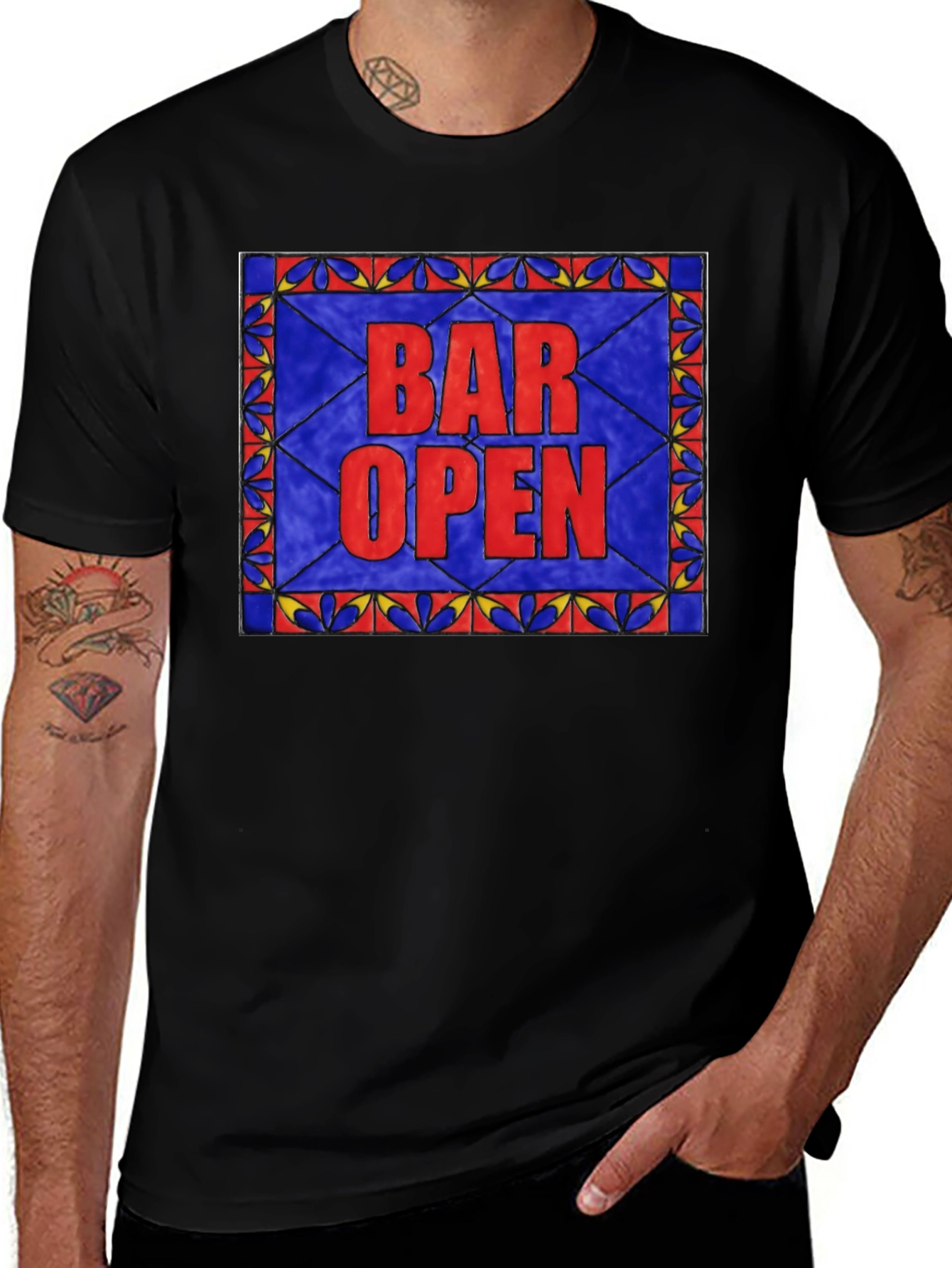 Bar Open Stained Glass Graphic Tee - Black