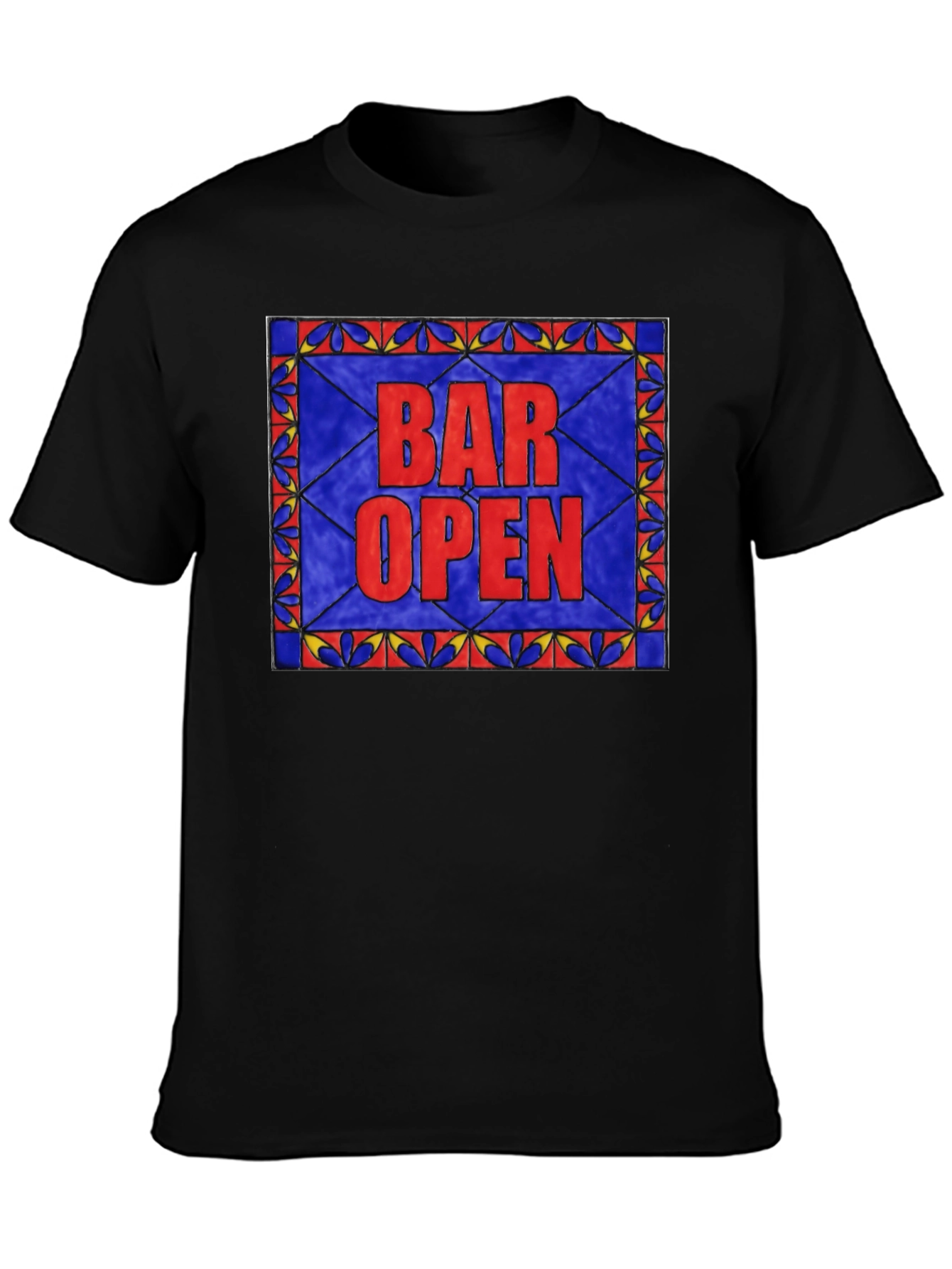 Bar Open Stained Glass Graphic Tee - Black