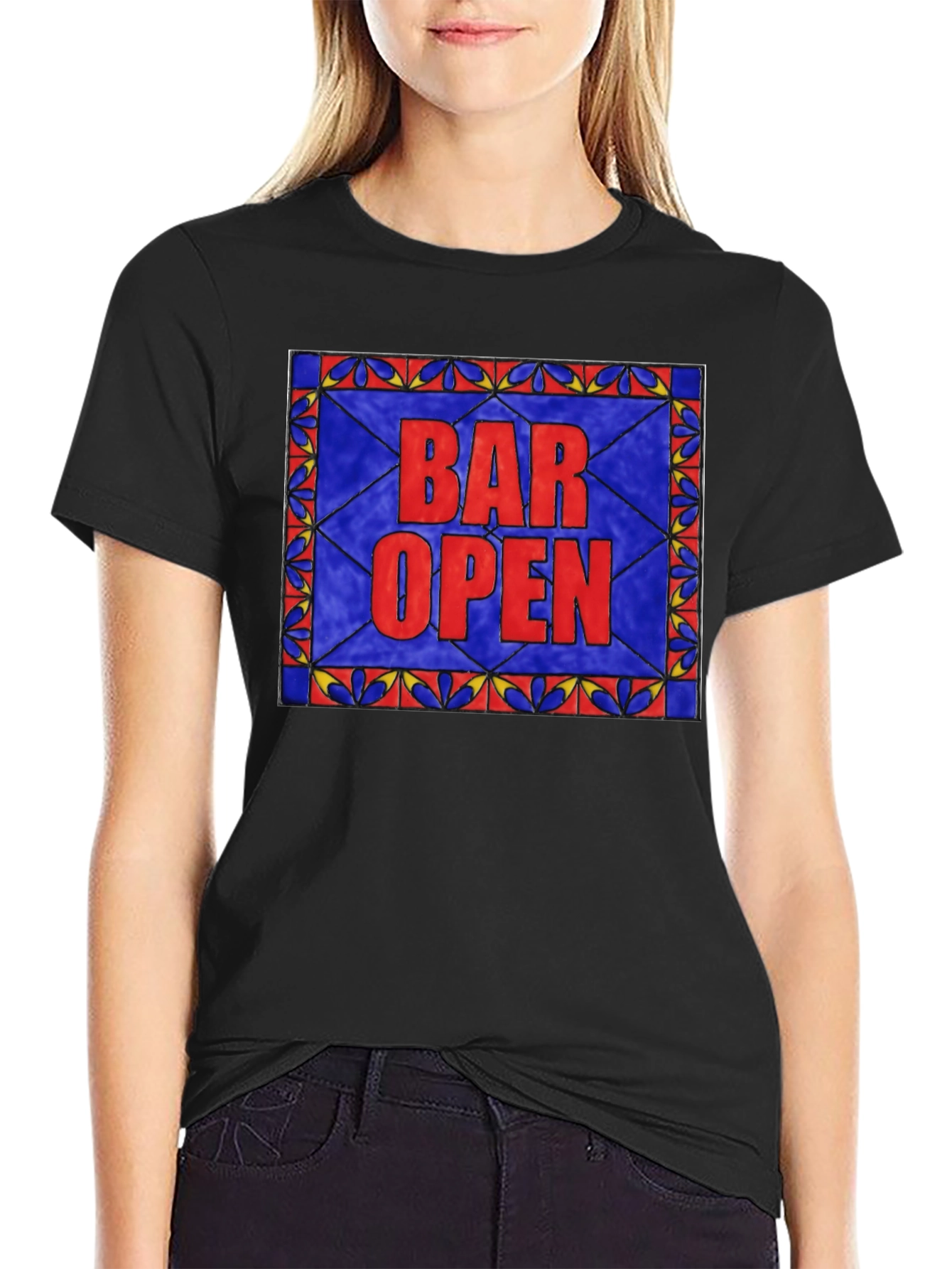 Bar Open Stained Glass Graphic Tee - Black