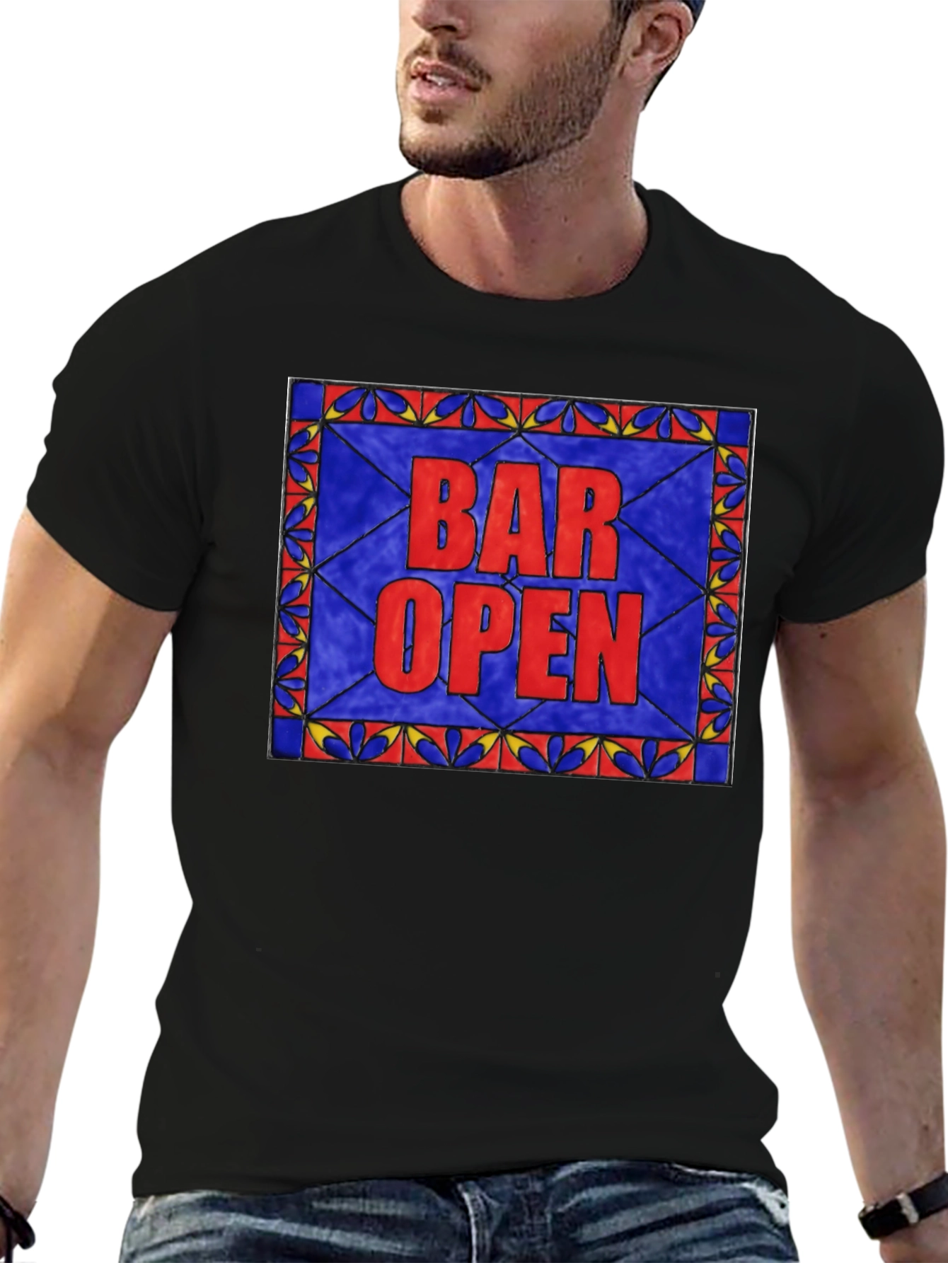 Bar Open Stained Glass Graphic Tee - Black