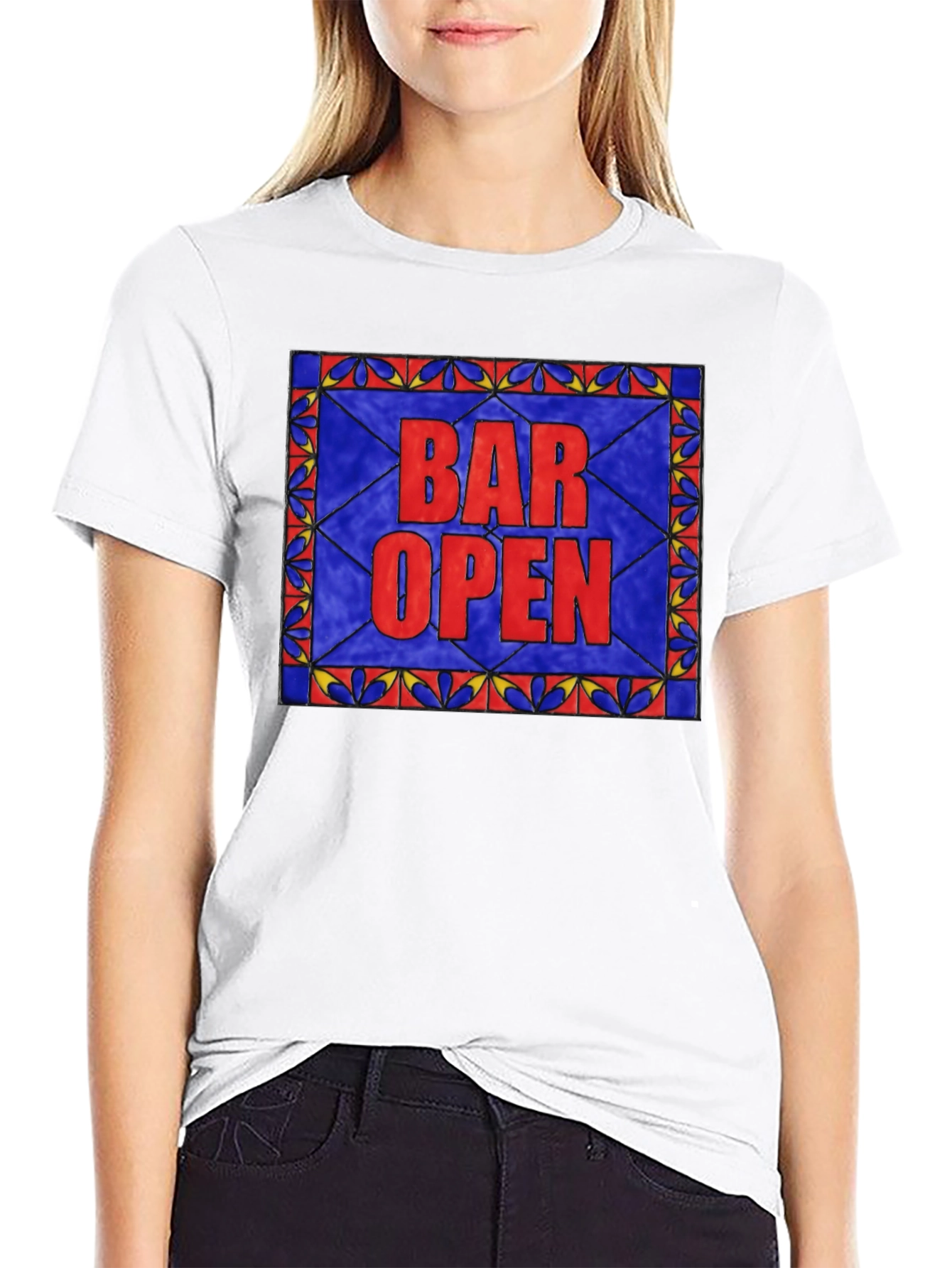 Bar Open Stained Glass Graphic Tee - Black