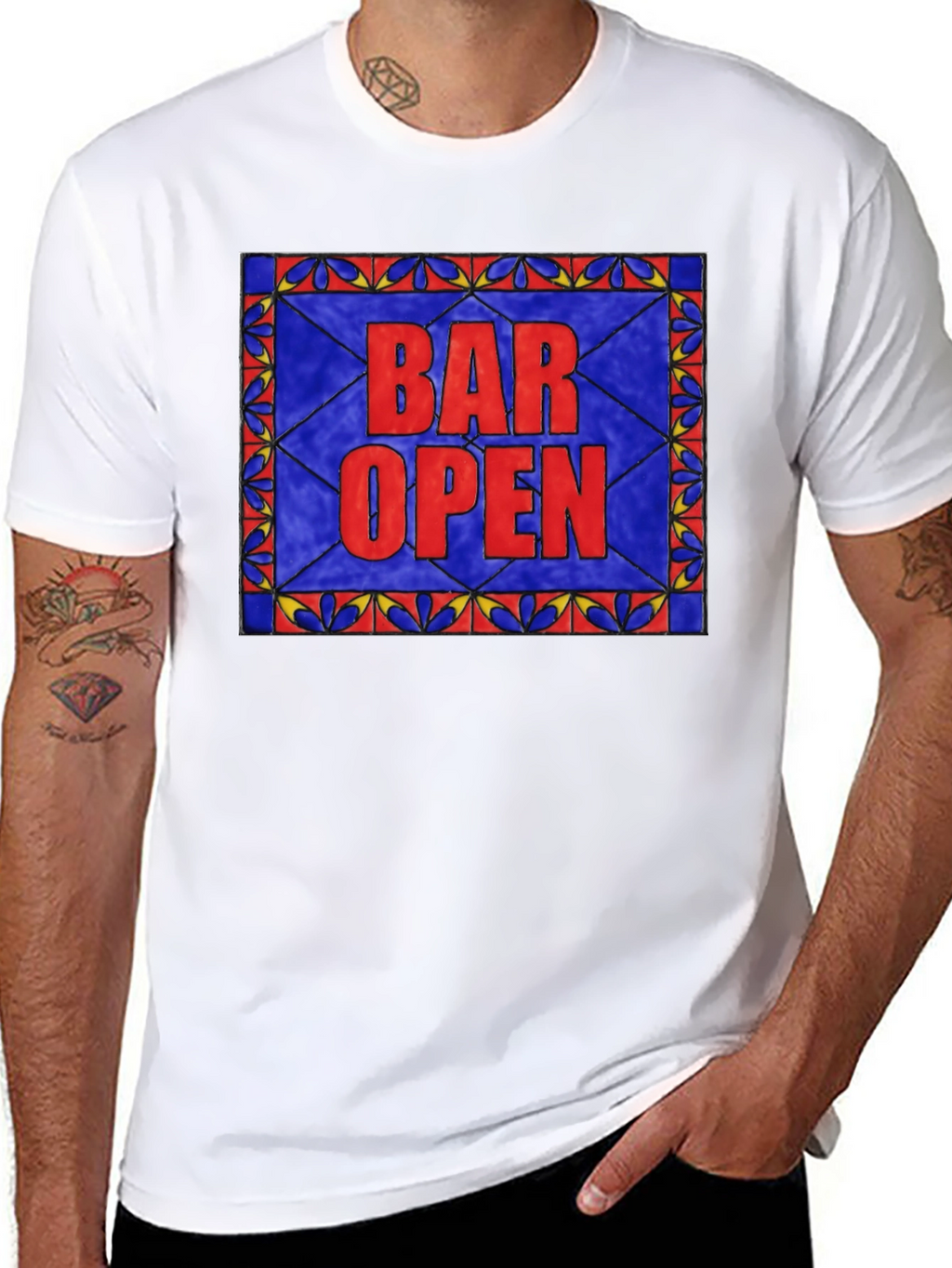 Bar Open Stained Glass Graphic Tee - Black