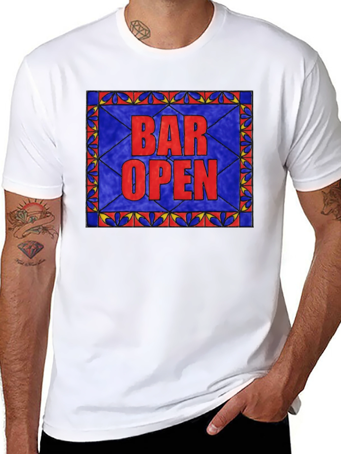 Bar Open Stained Glass Graphic Tee - Black