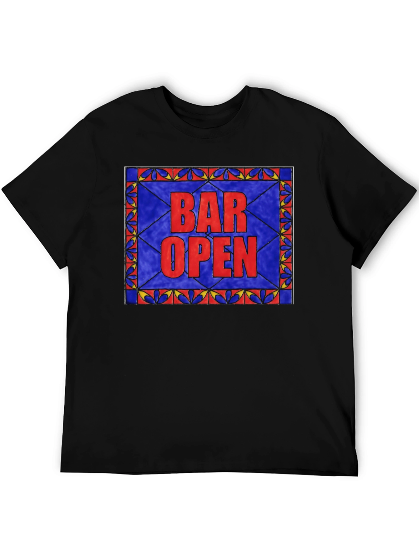 Bar Open Stained Glass Graphic Tee - Black