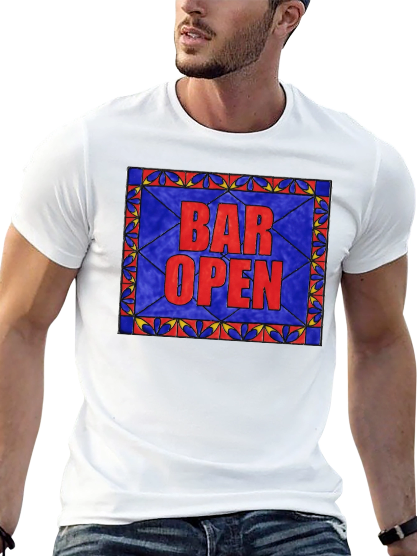 Bar Open Stained Glass Graphic Tee - Black