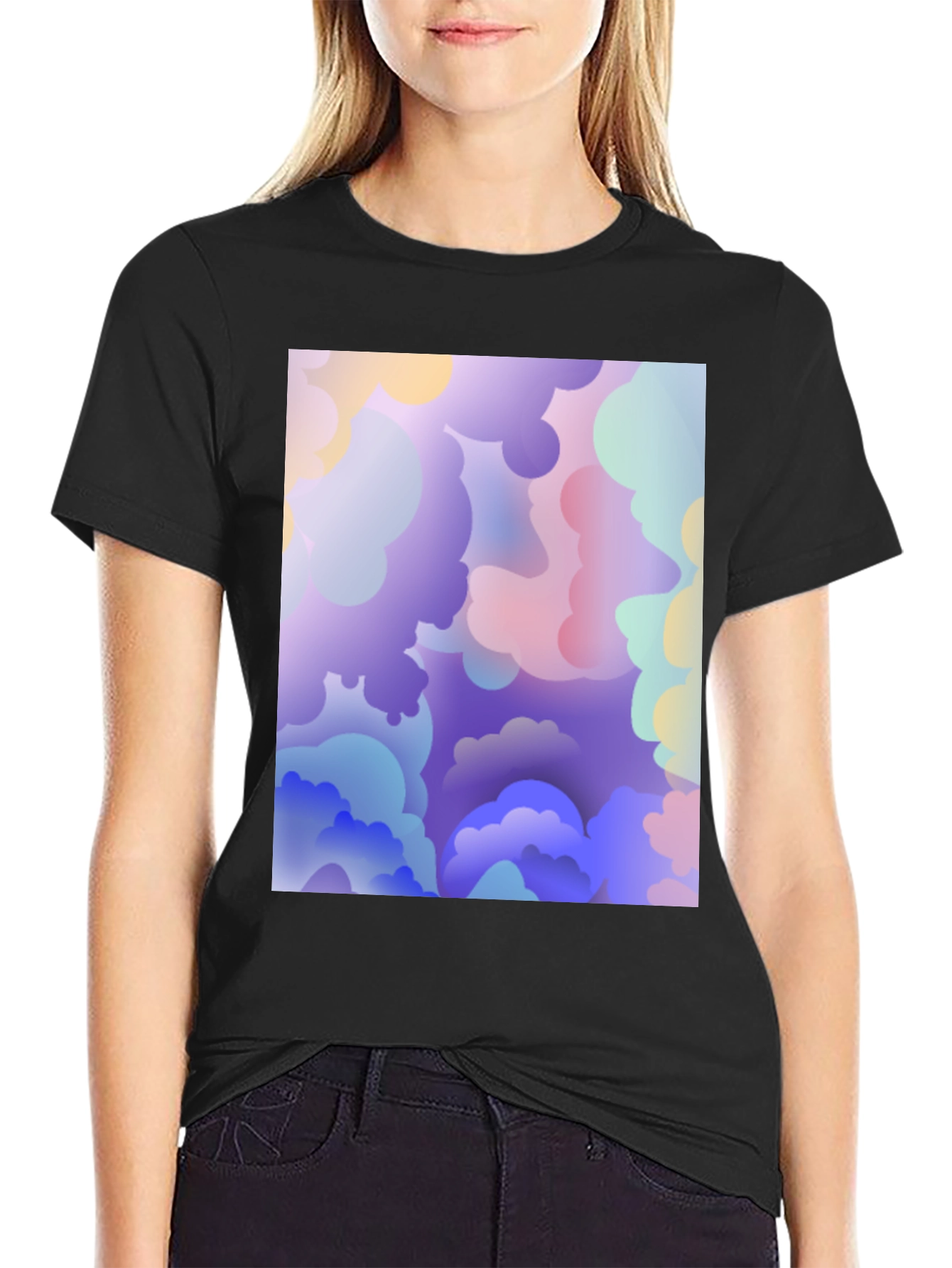 Abstract Cloud Print Black T-Shirt
