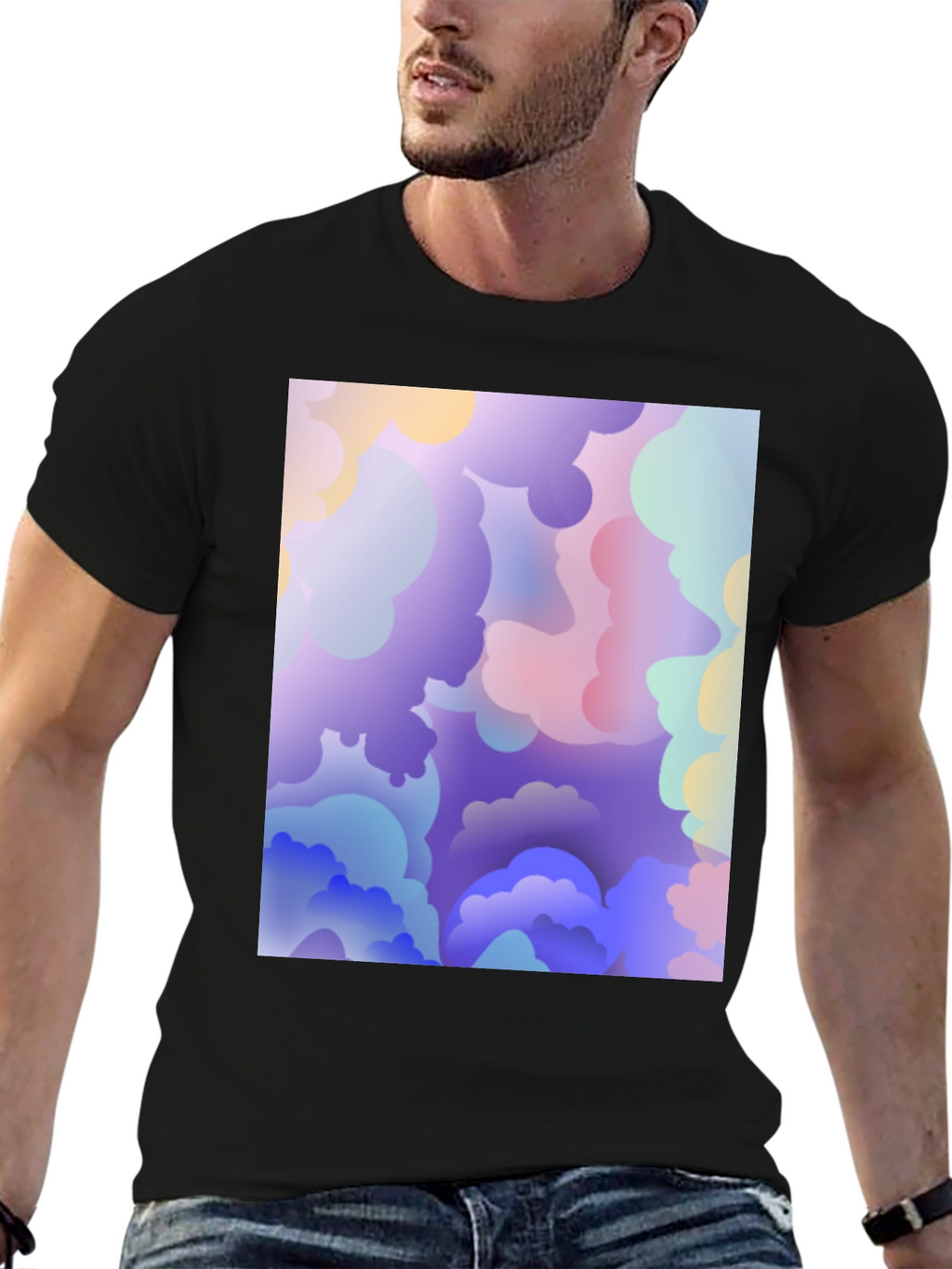 Abstract Cloud Print Black T-Shirt