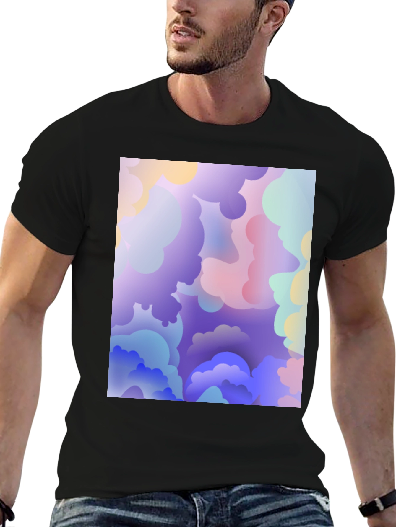 Abstract Cloud Print Black T-Shirt