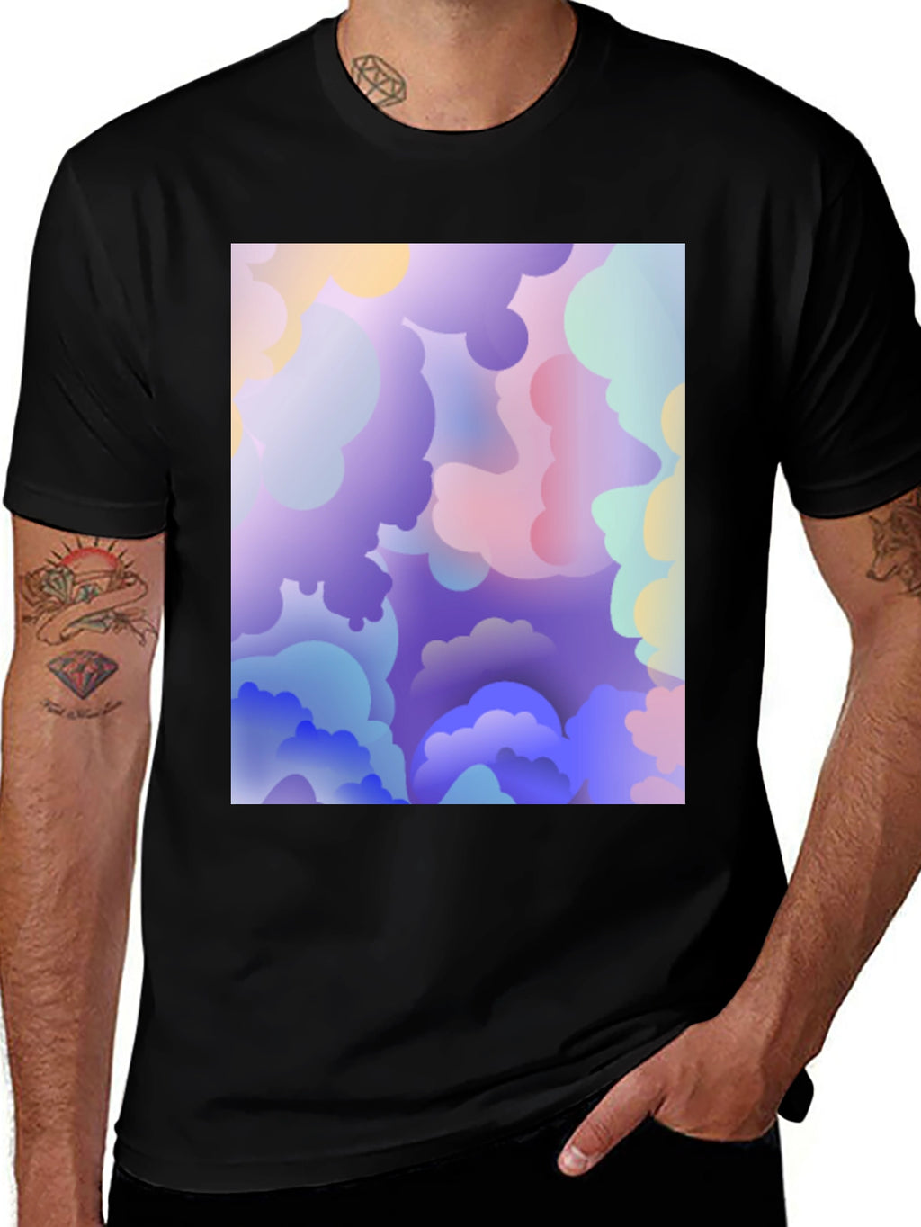 Abstract Cloud Print Black T-Shirt
