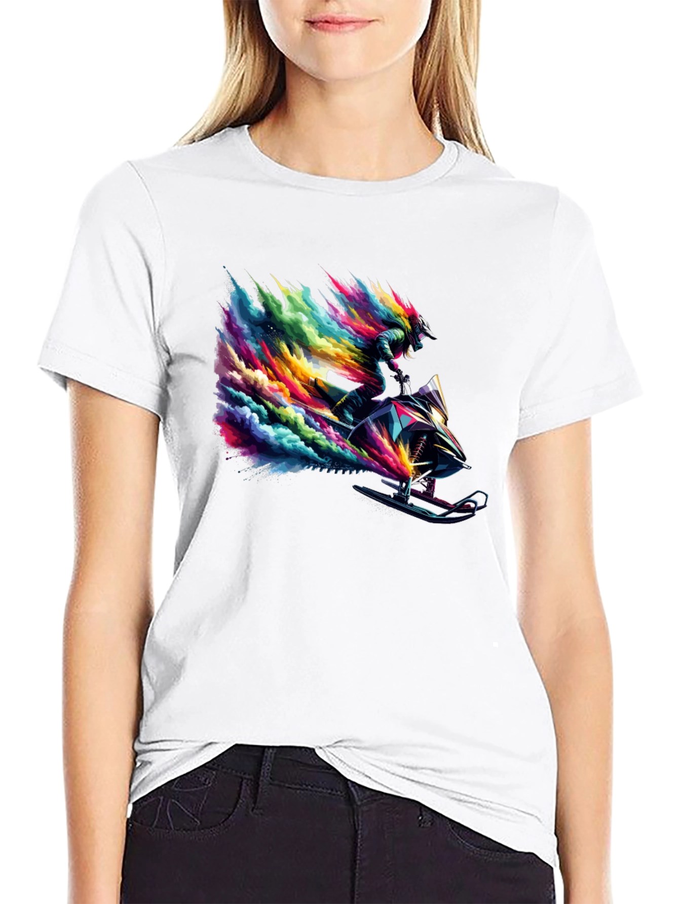 Colorful Snowmobile Rider Graphic Tee - Cool Design