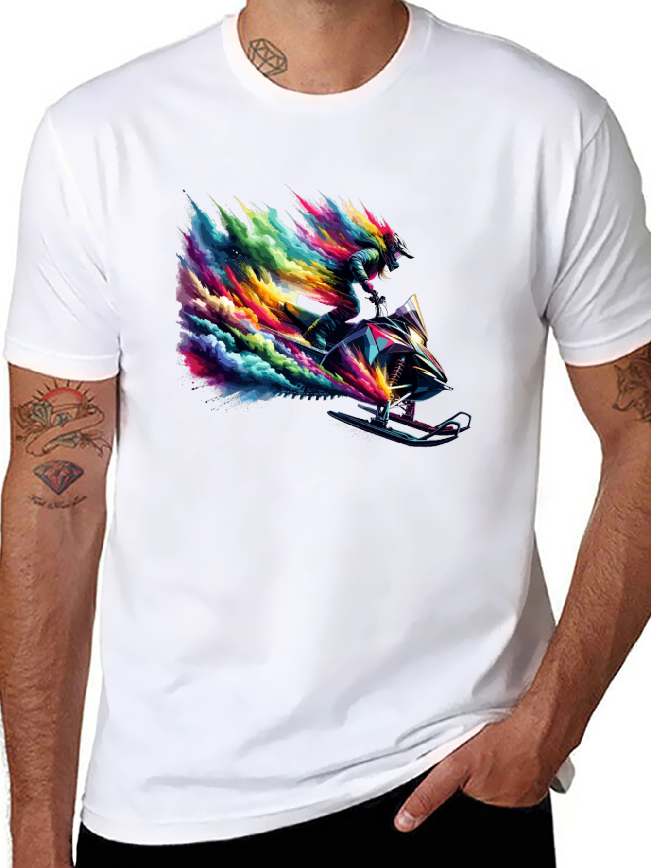 Colorful Snowmobile Rider Graphic Tee - Cool Design