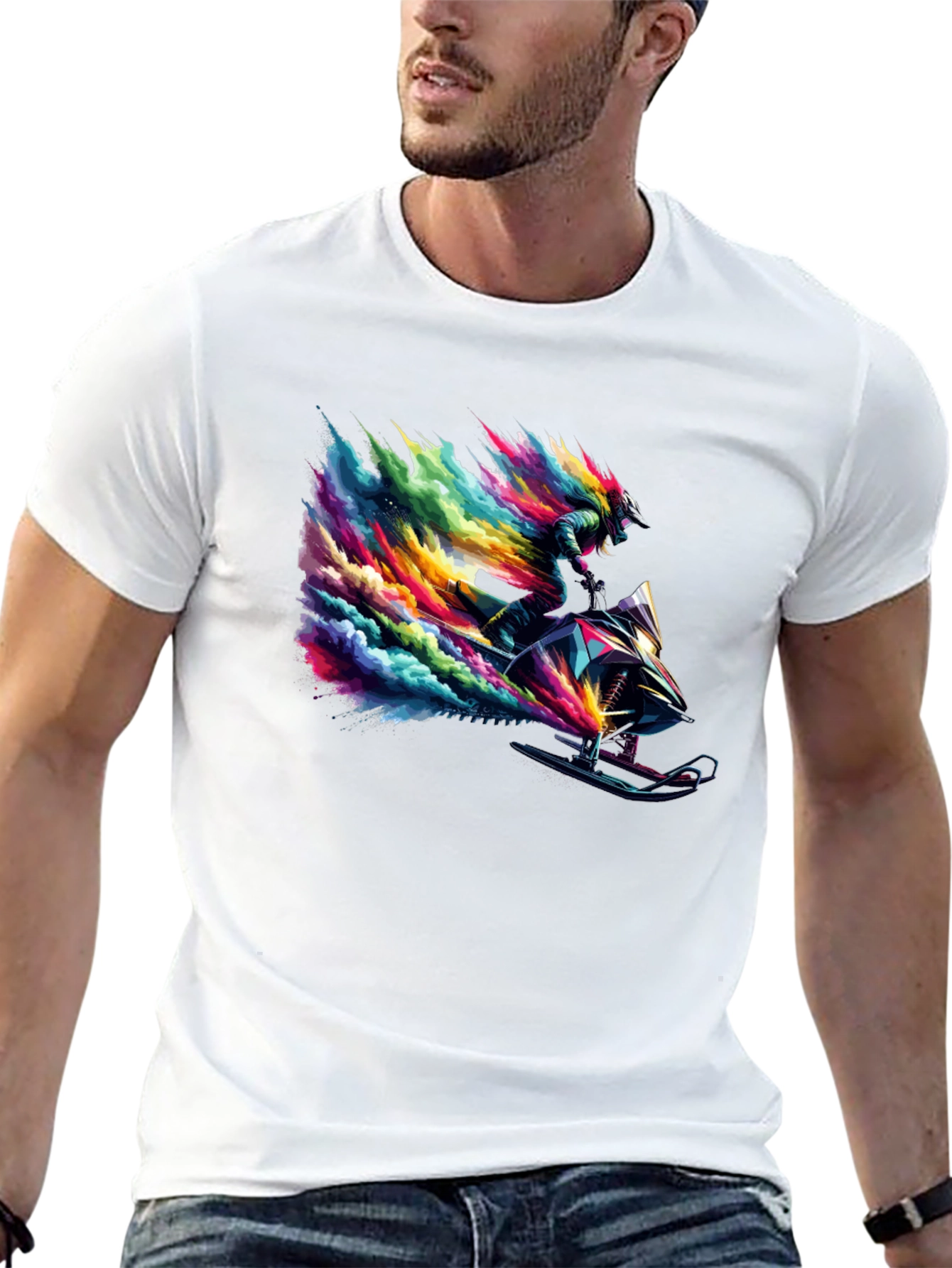 Colorful Snowmobile Rider Graphic Tee - Cool Design