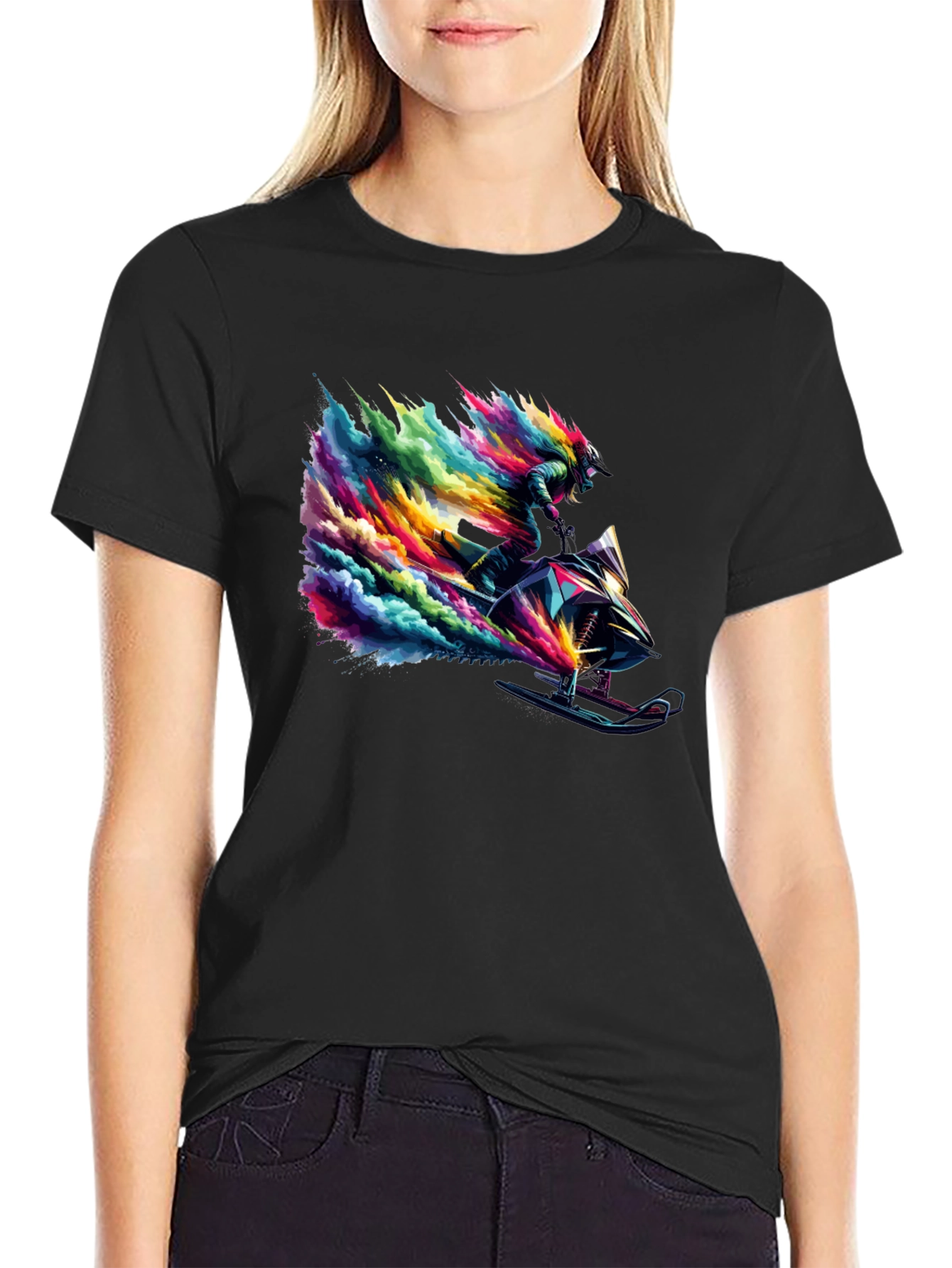 Colorful Snowmobile Rider Graphic Tee - Cool Design