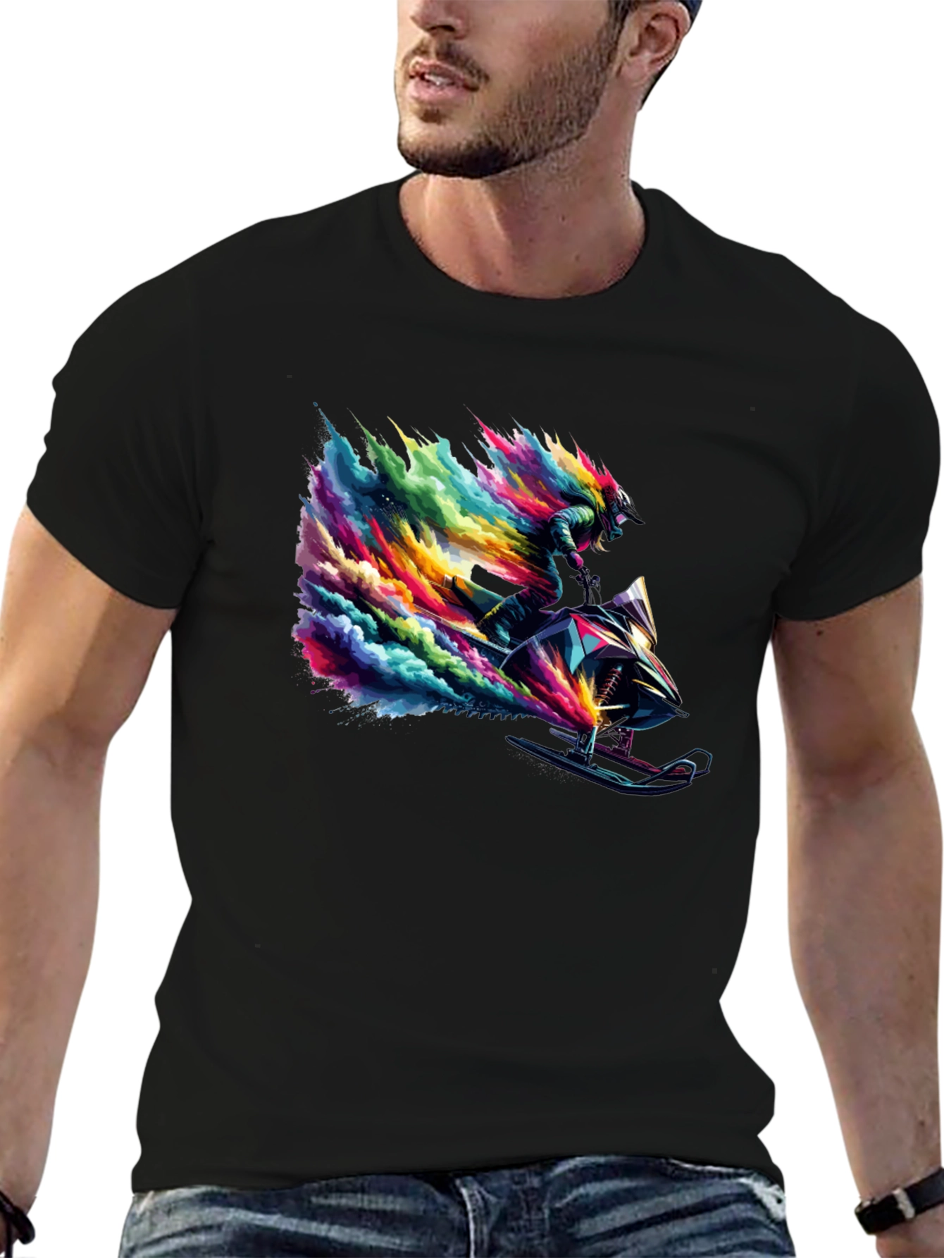 Colorful Snowmobile Rider Graphic Tee - Cool Design