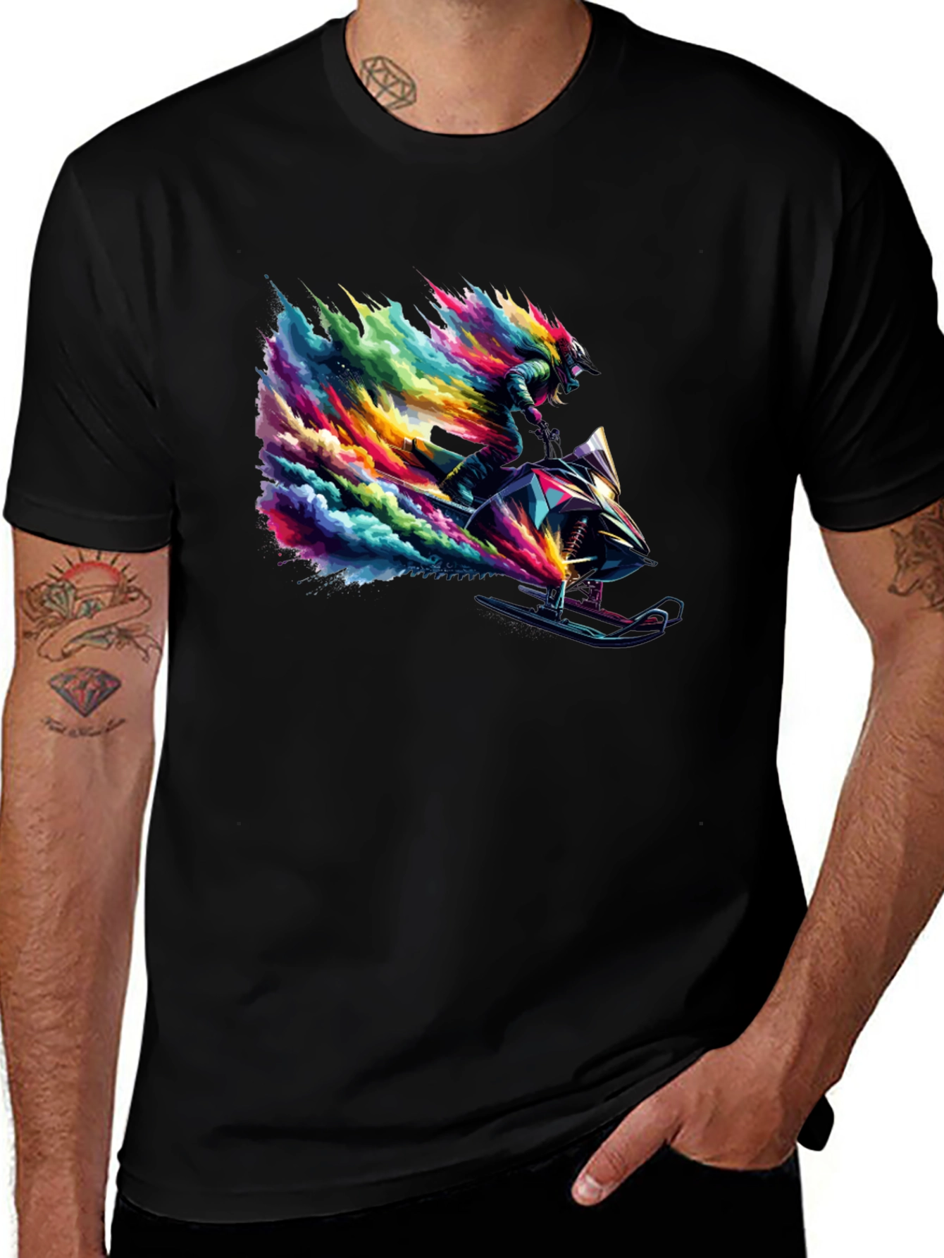 Colorful Snowmobile Rider Graphic Tee - Cool Design