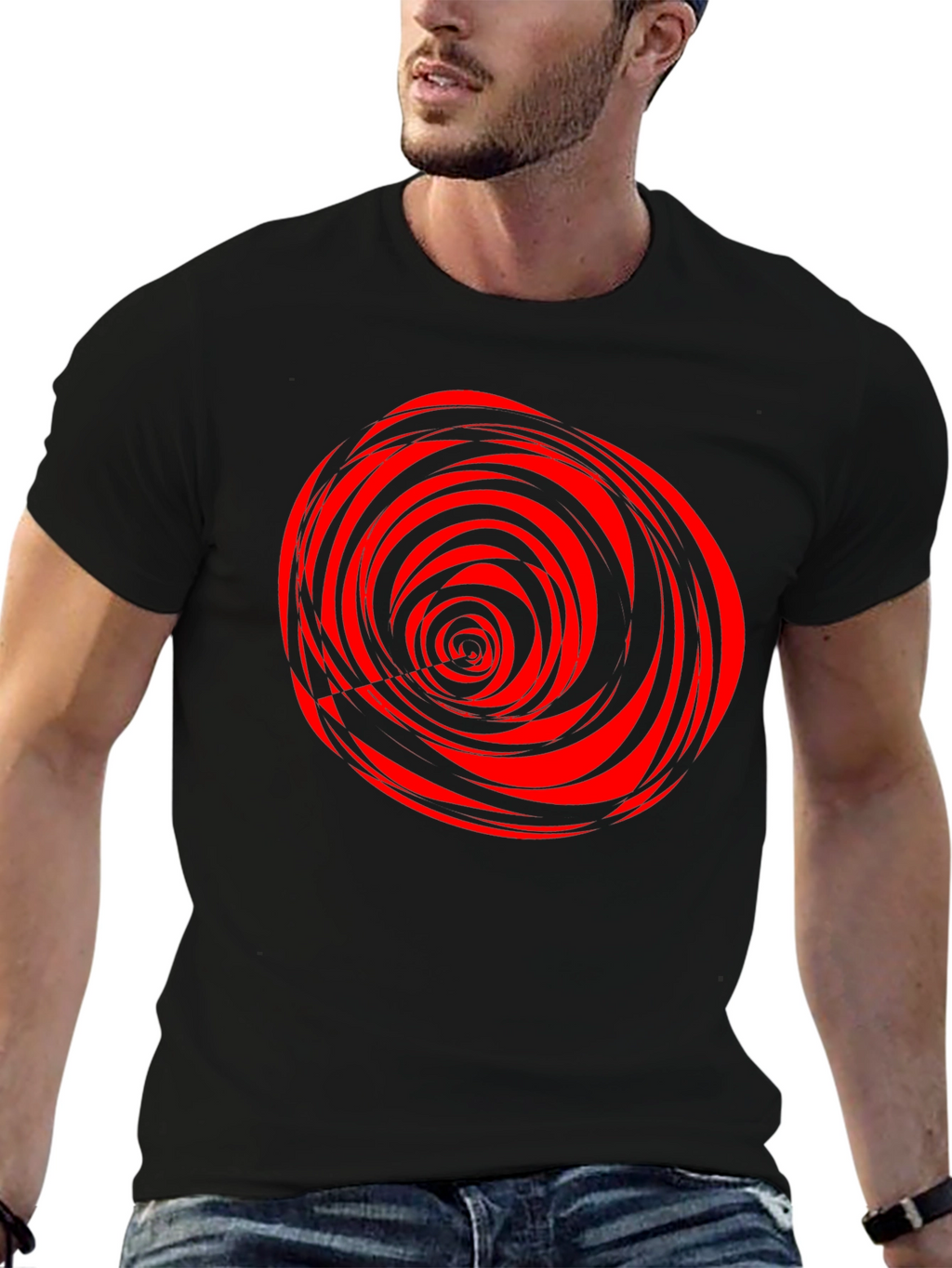 Swirl Graphic T-Shirt - Black with Red Design