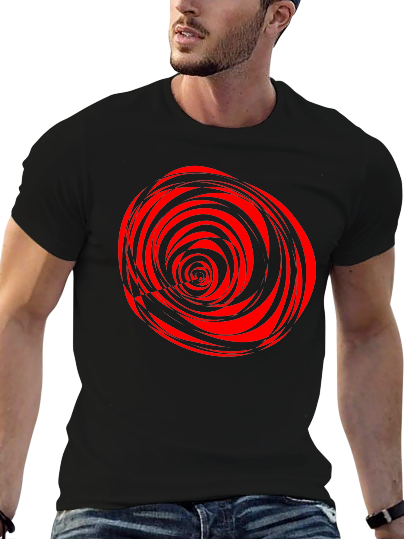 Swirl Graphic T-Shirt - Black with Red Design