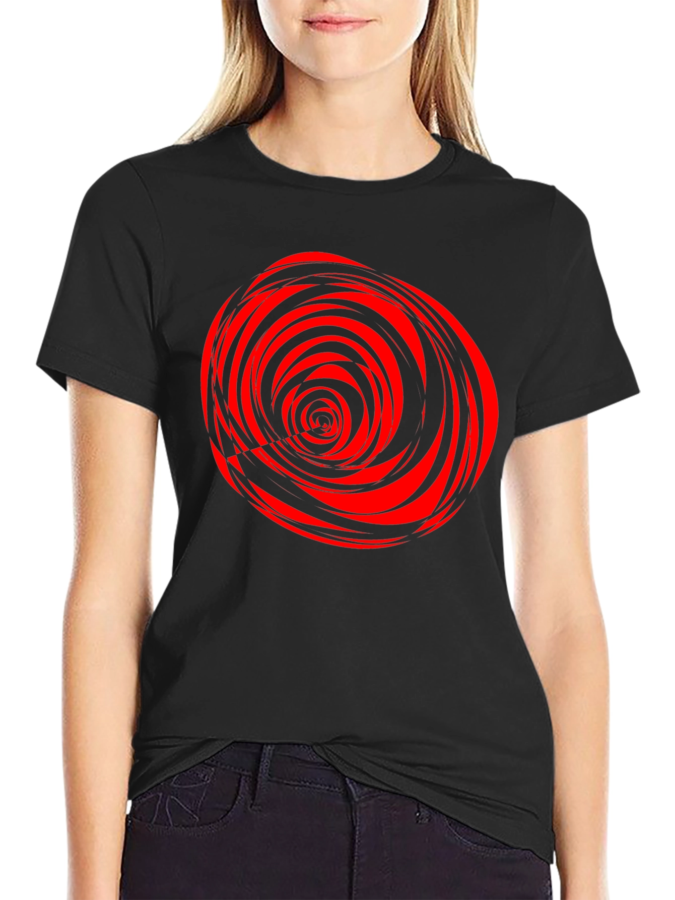 Swirl Graphic T-Shirt - Black with Red Design