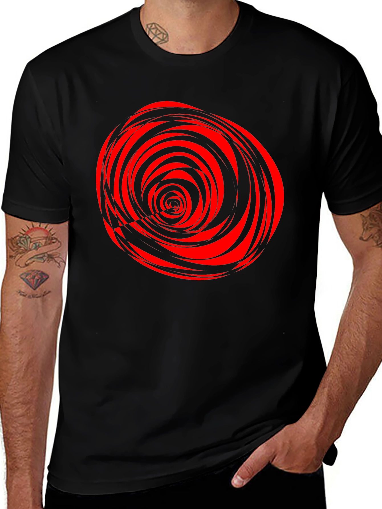 Swirl Graphic T-Shirt - Black with Red Design