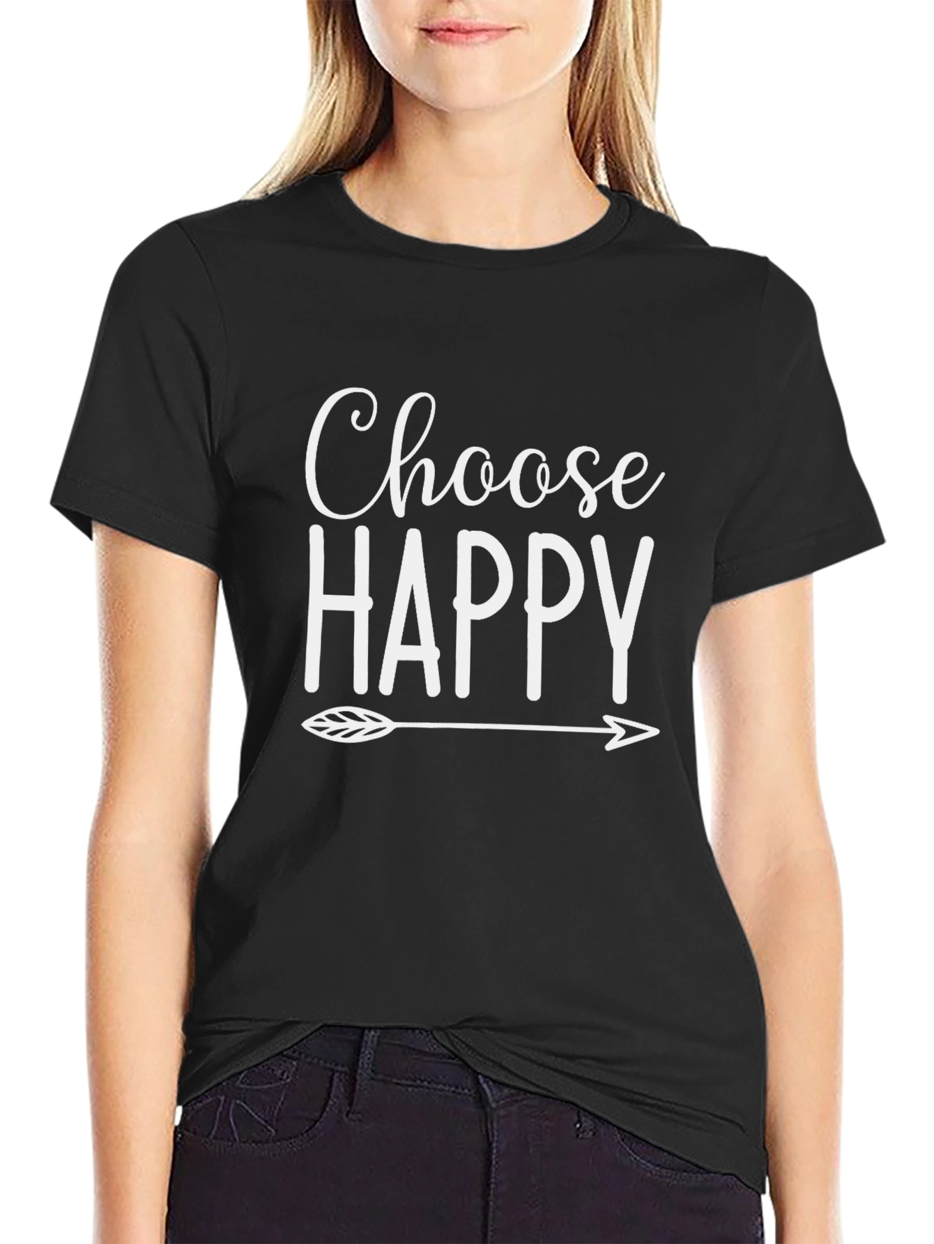 Choose Happy Graphic Tee - Black Cotton T-Shirt