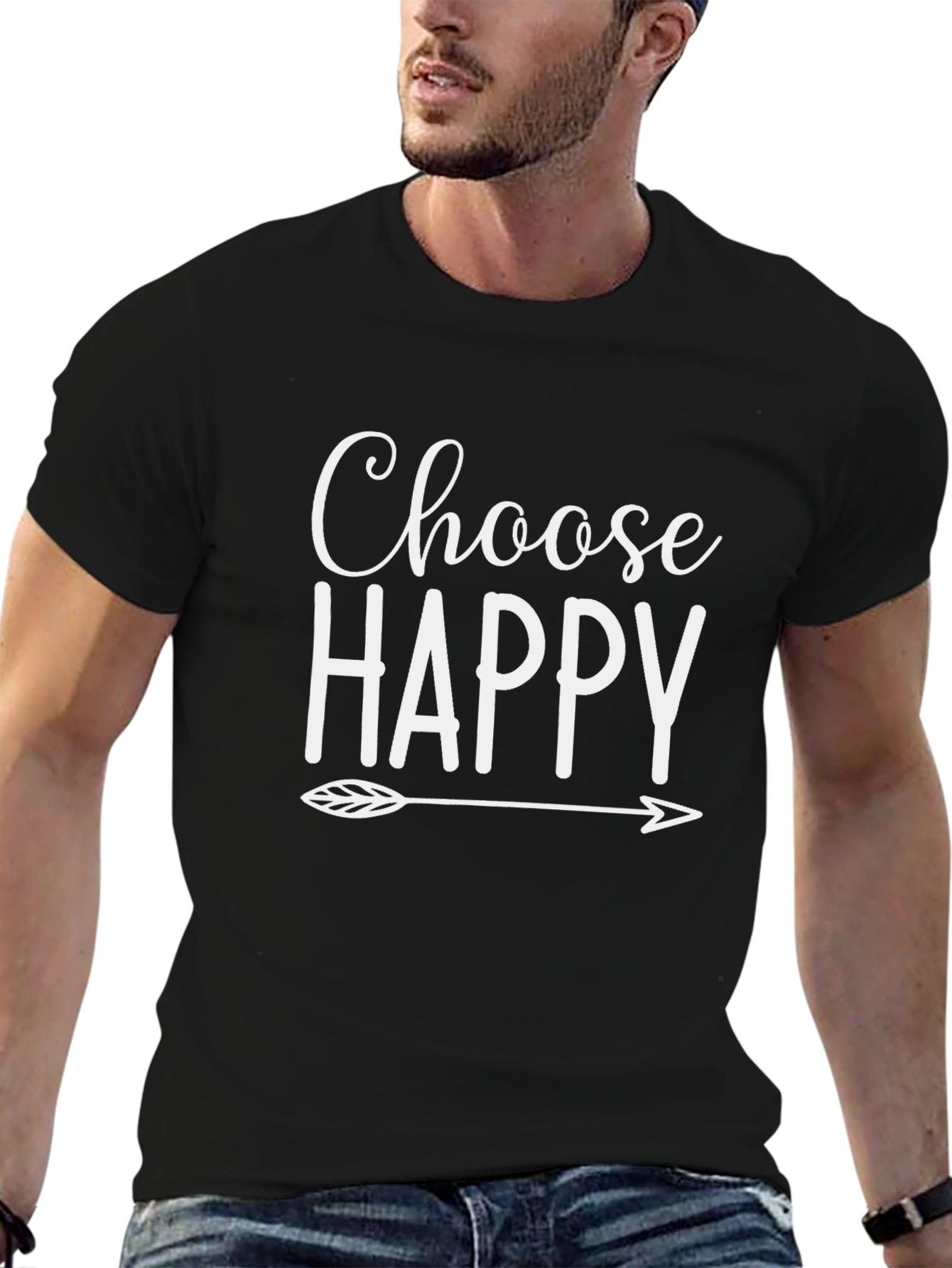 Choose Happy Graphic Tee - Black Cotton T-Shirt