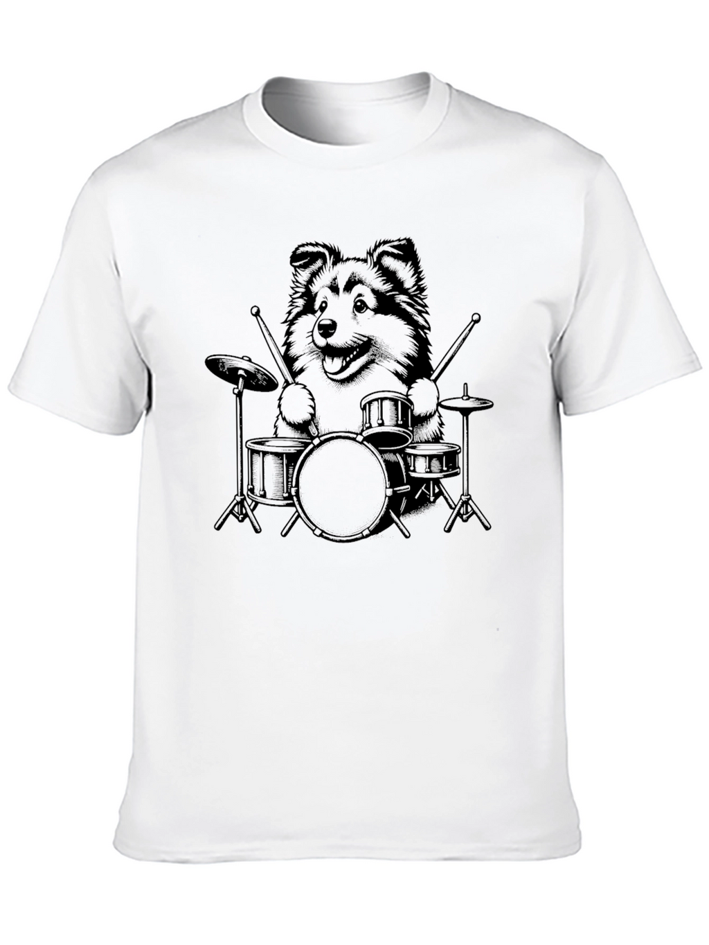 Dog Drummer Graphic Tee - Black Cotton T-Shirt