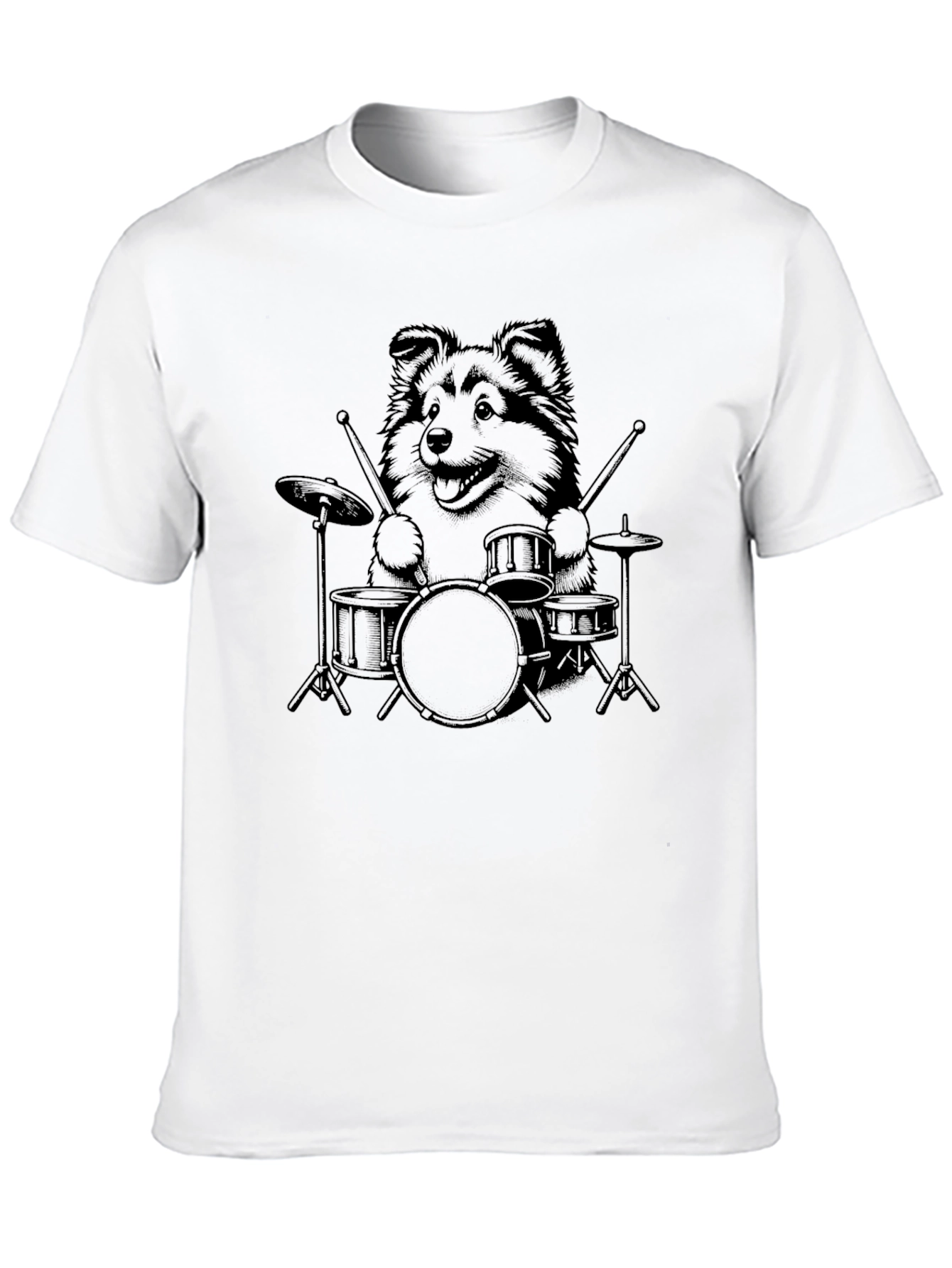 Dog Drummer Graphic Tee - Black Cotton T-Shirt