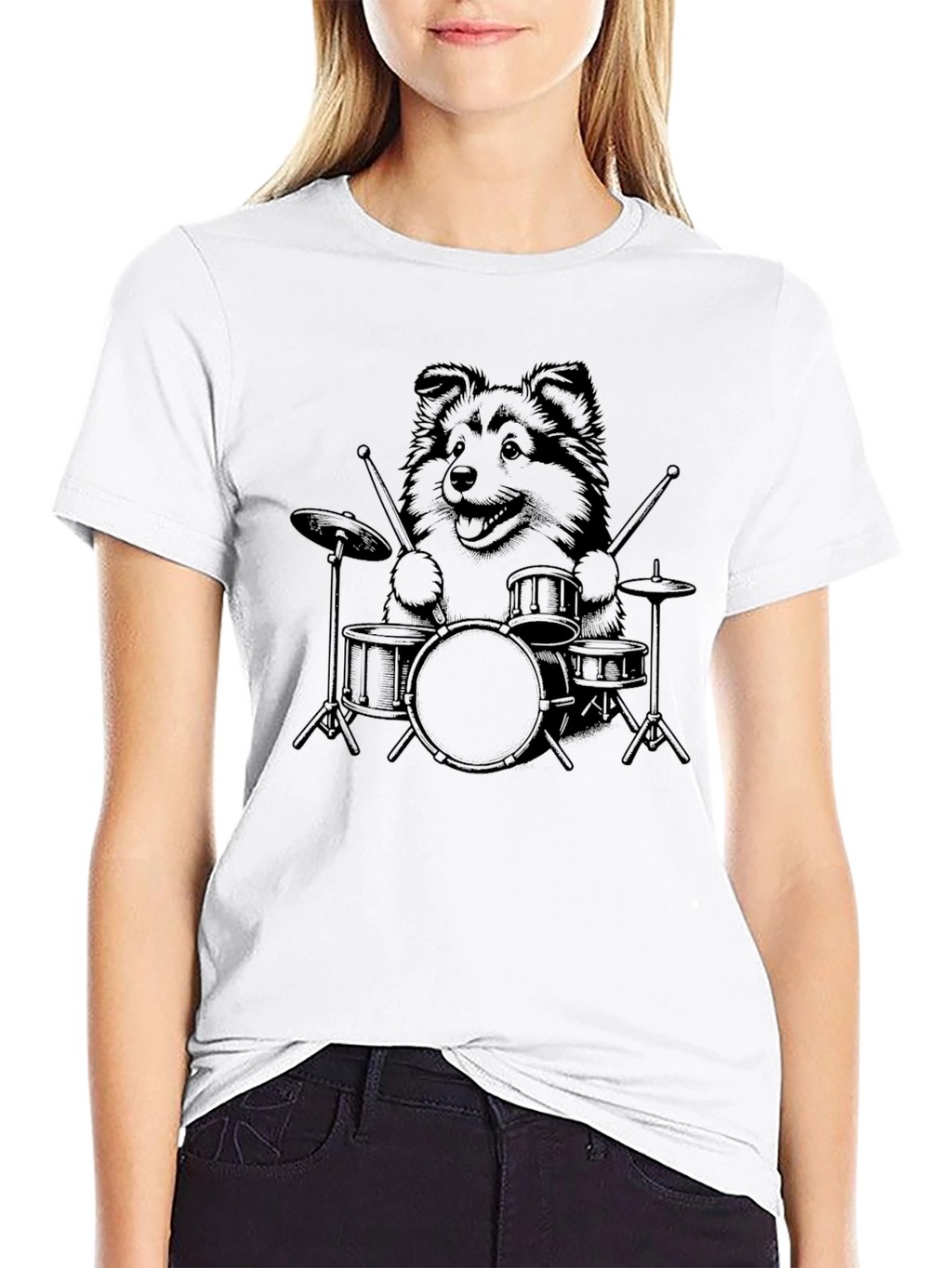 Dog Drummer Graphic Tee - Black Cotton T-Shirt