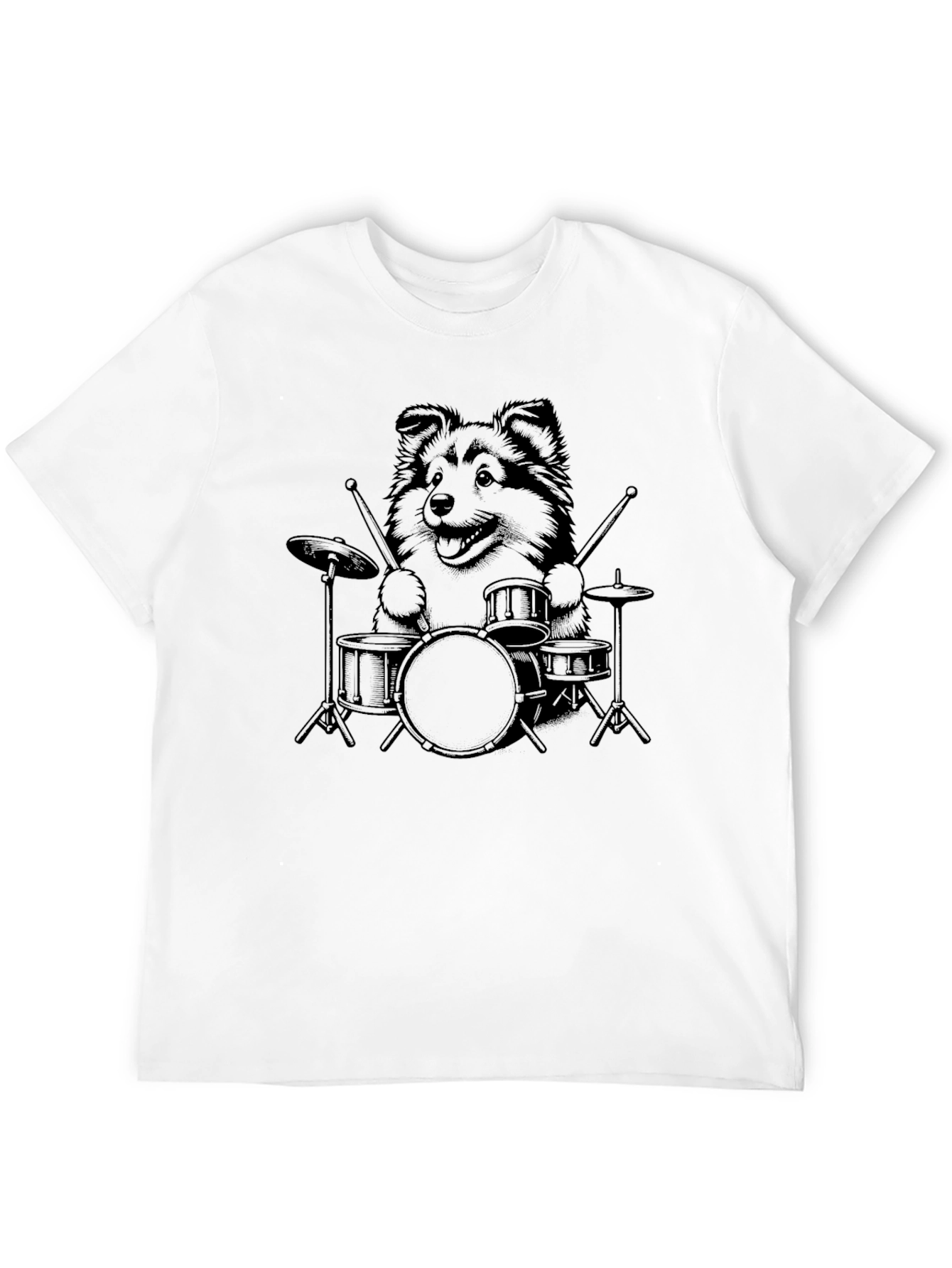 Dog Drummer Graphic Tee - Black Cotton T-Shirt