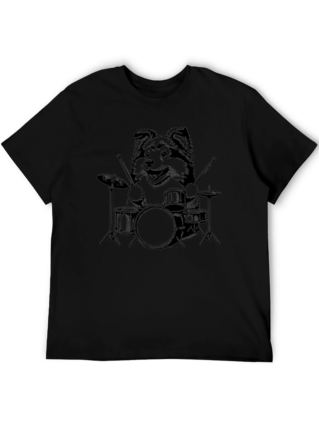 Dog Drummer Graphic Tee - Black Cotton T-Shirt