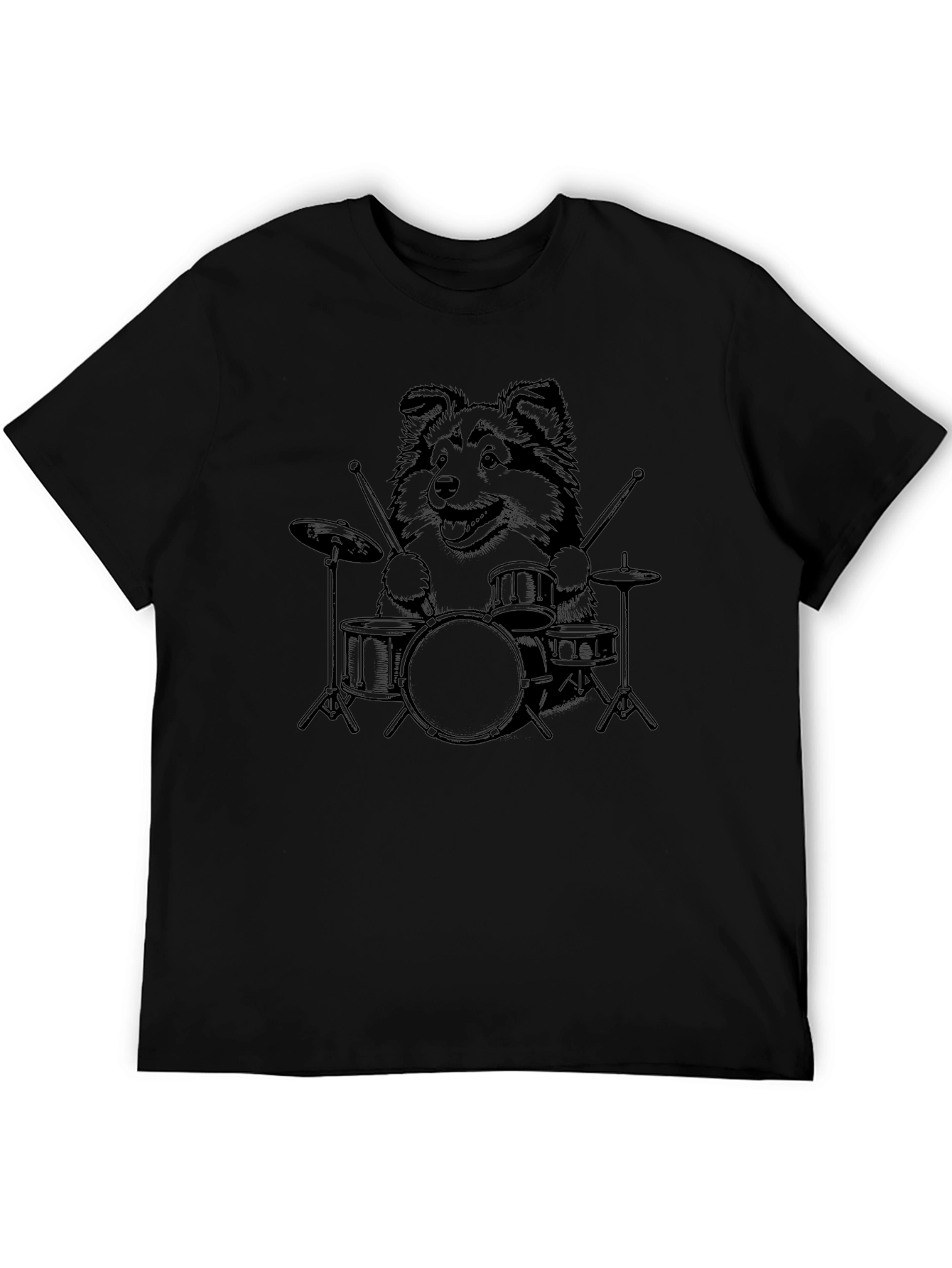 Dog Drummer Graphic Tee - Black Cotton T-Shirt