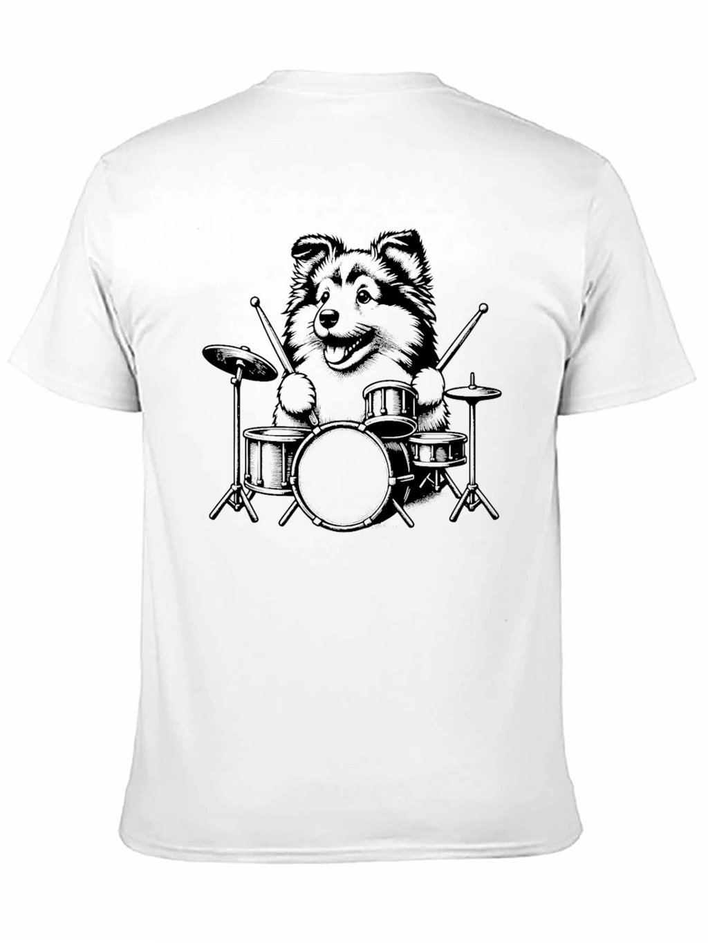 Dog Drummer Graphic Tee - Black Cotton T-Shirt