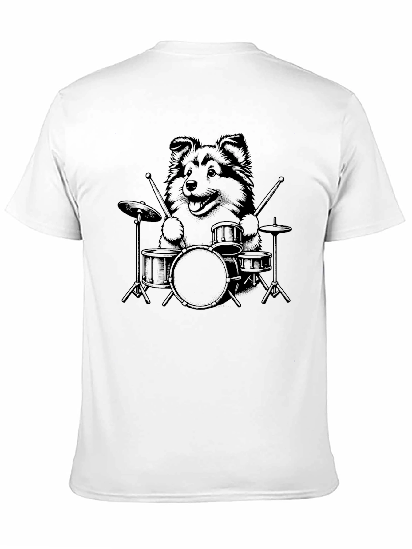 Dog Drummer Graphic Tee - Black Cotton T-Shirt