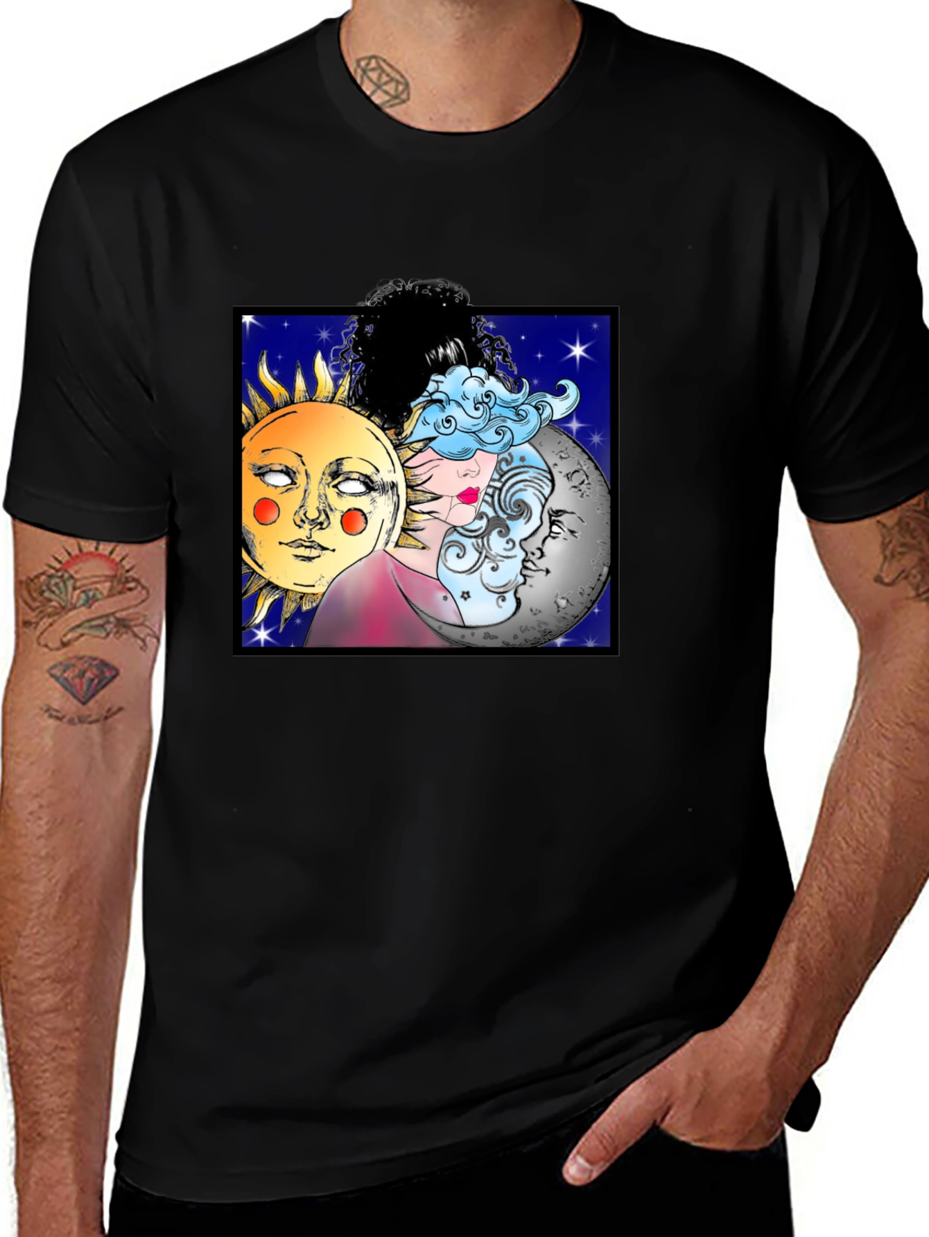 Celestial Sun Moon & Cloud Graphic T-Shirt