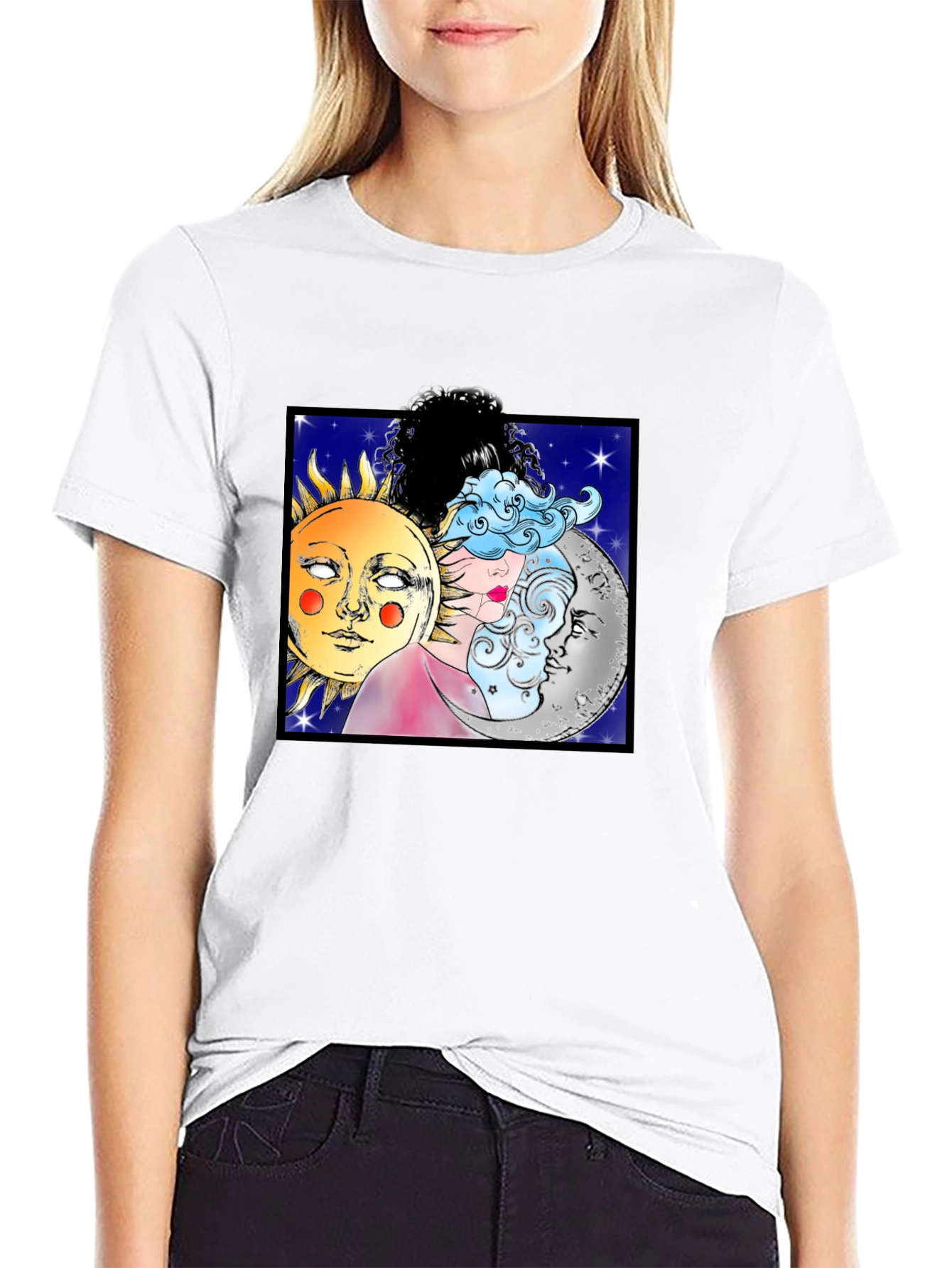 Celestial Sun Moon & Cloud Graphic T-Shirt