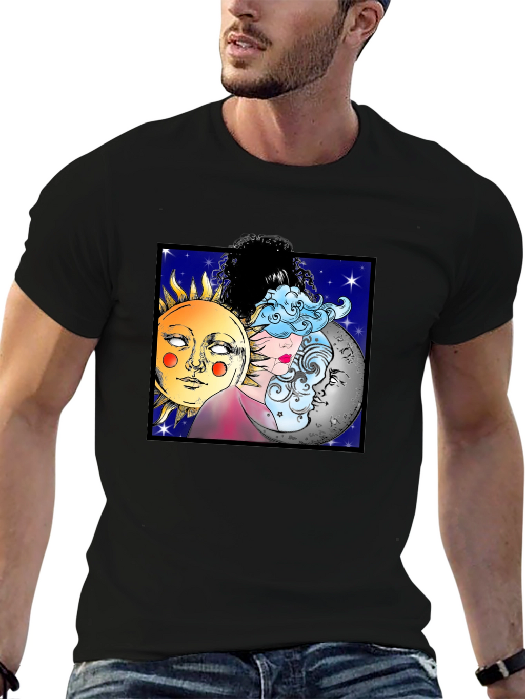 Celestial Sun Moon & Cloud Graphic T-Shirt