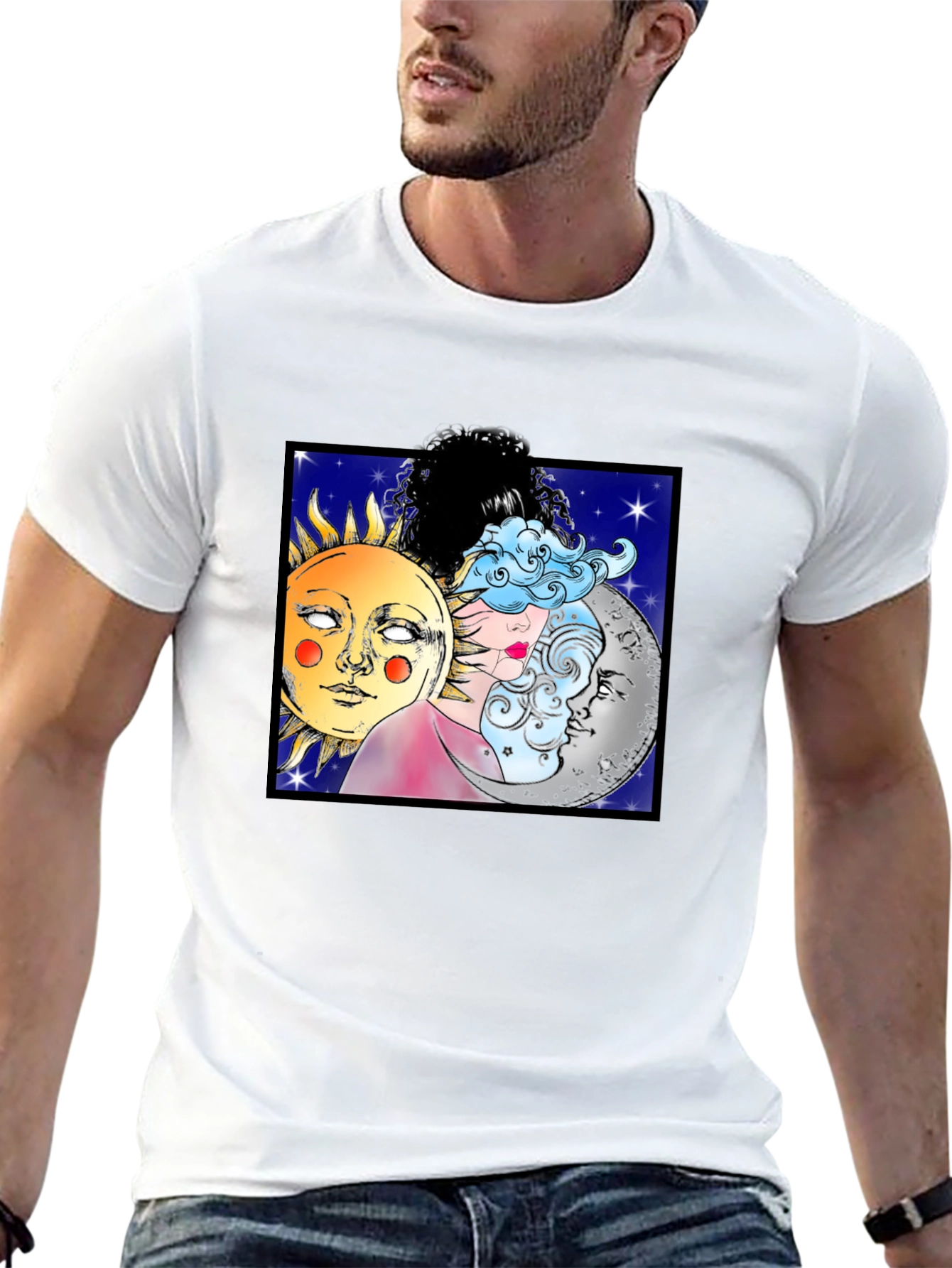 Celestial Sun Moon & Cloud Graphic T-Shirt