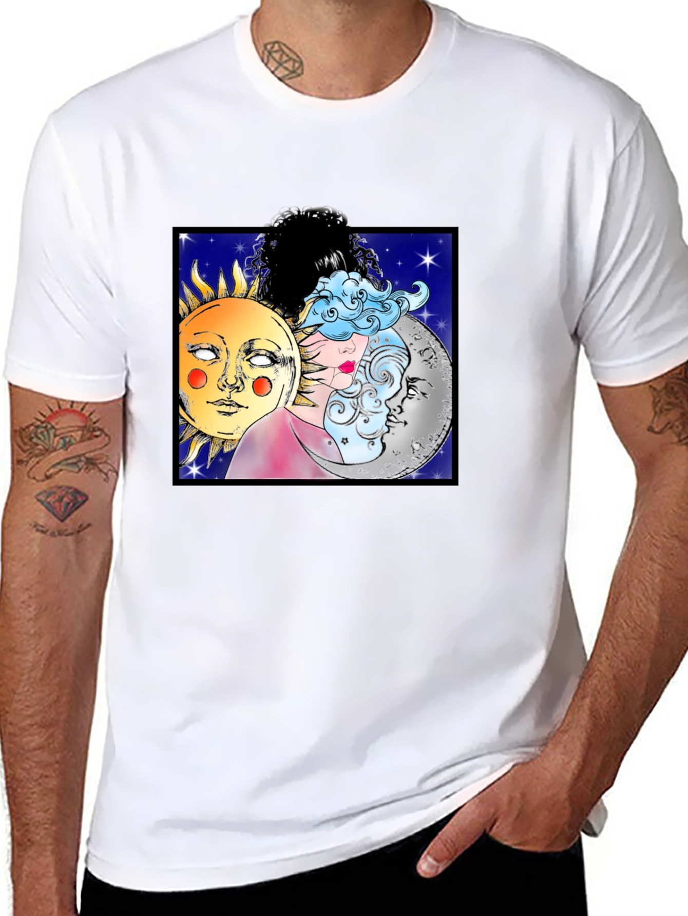 Celestial Sun Moon & Cloud Graphic T-Shirt