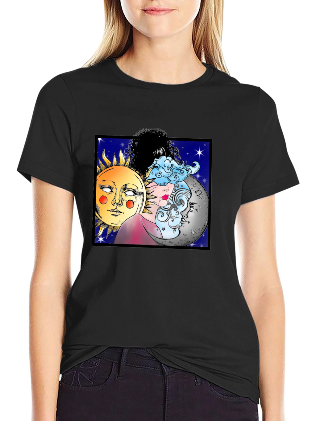 Celestial Sun Moon & Cloud Graphic T-Shirt