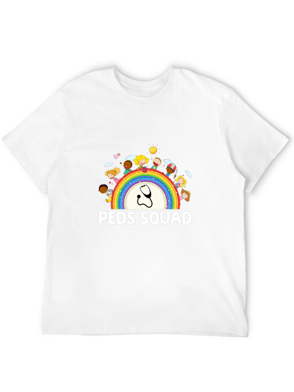 Peds Squad T-Shirt: Pediatrician Rainbow Stethoscope Tee