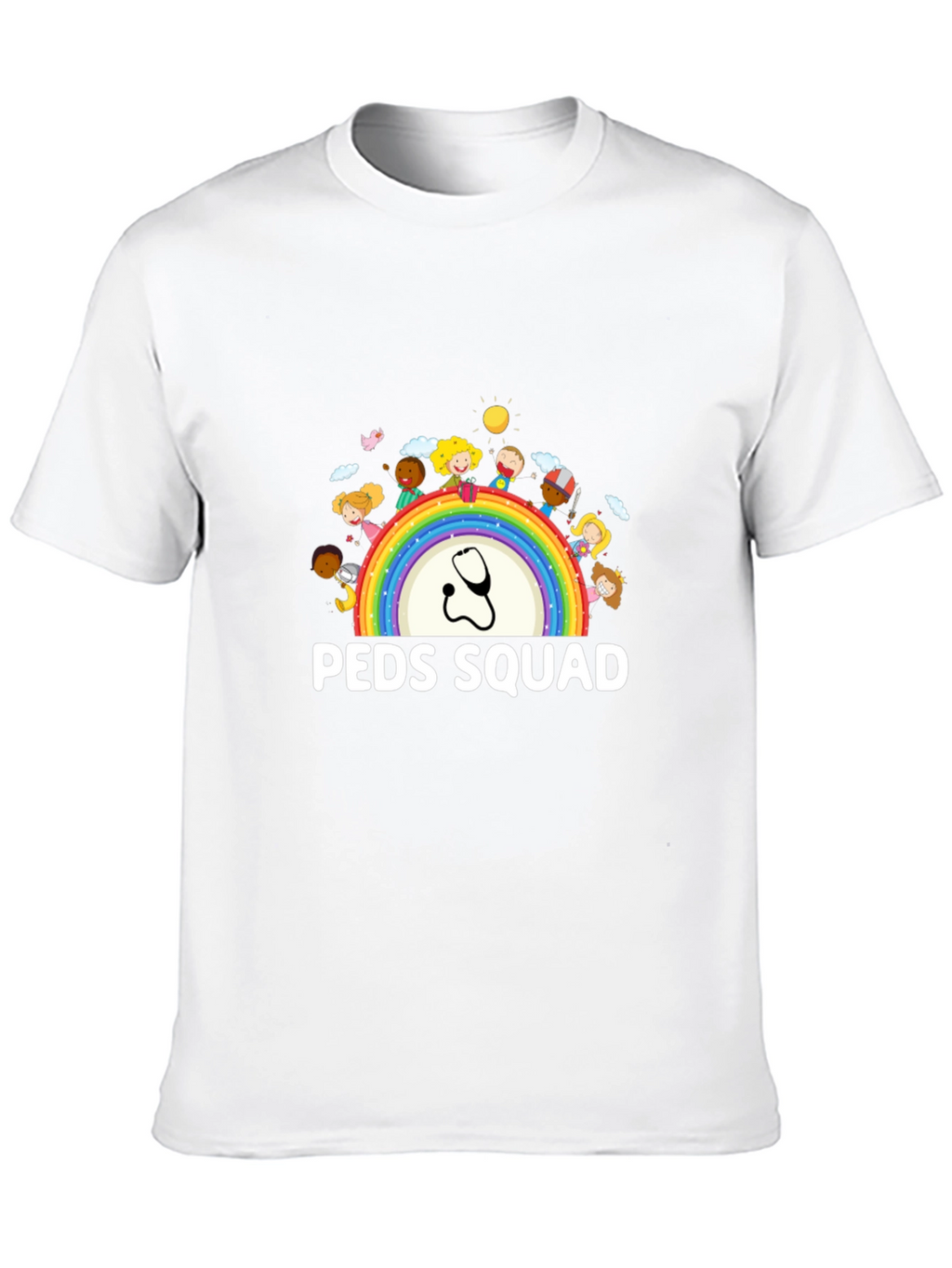 Peds Squad T-Shirt: Pediatrician Rainbow Stethoscope Tee