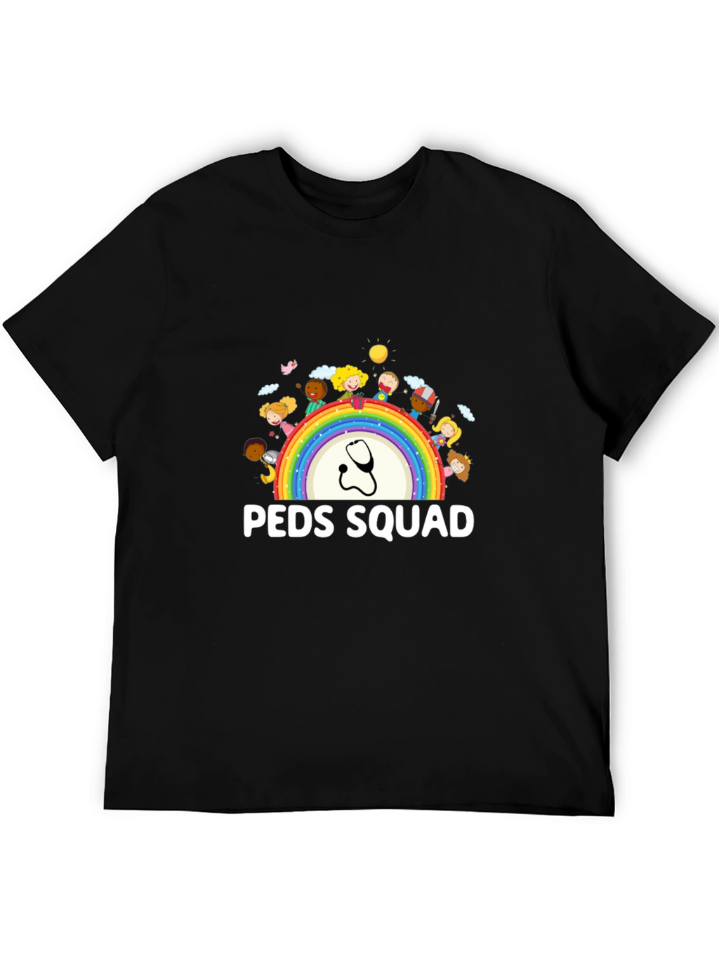 Peds Squad T-Shirt: Pediatrician Rainbow Stethoscope Tee