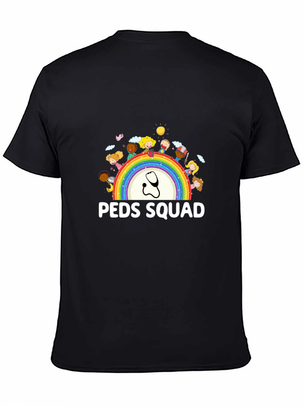 Peds Squad T-Shirt: Pediatrician Rainbow Stethoscope Tee