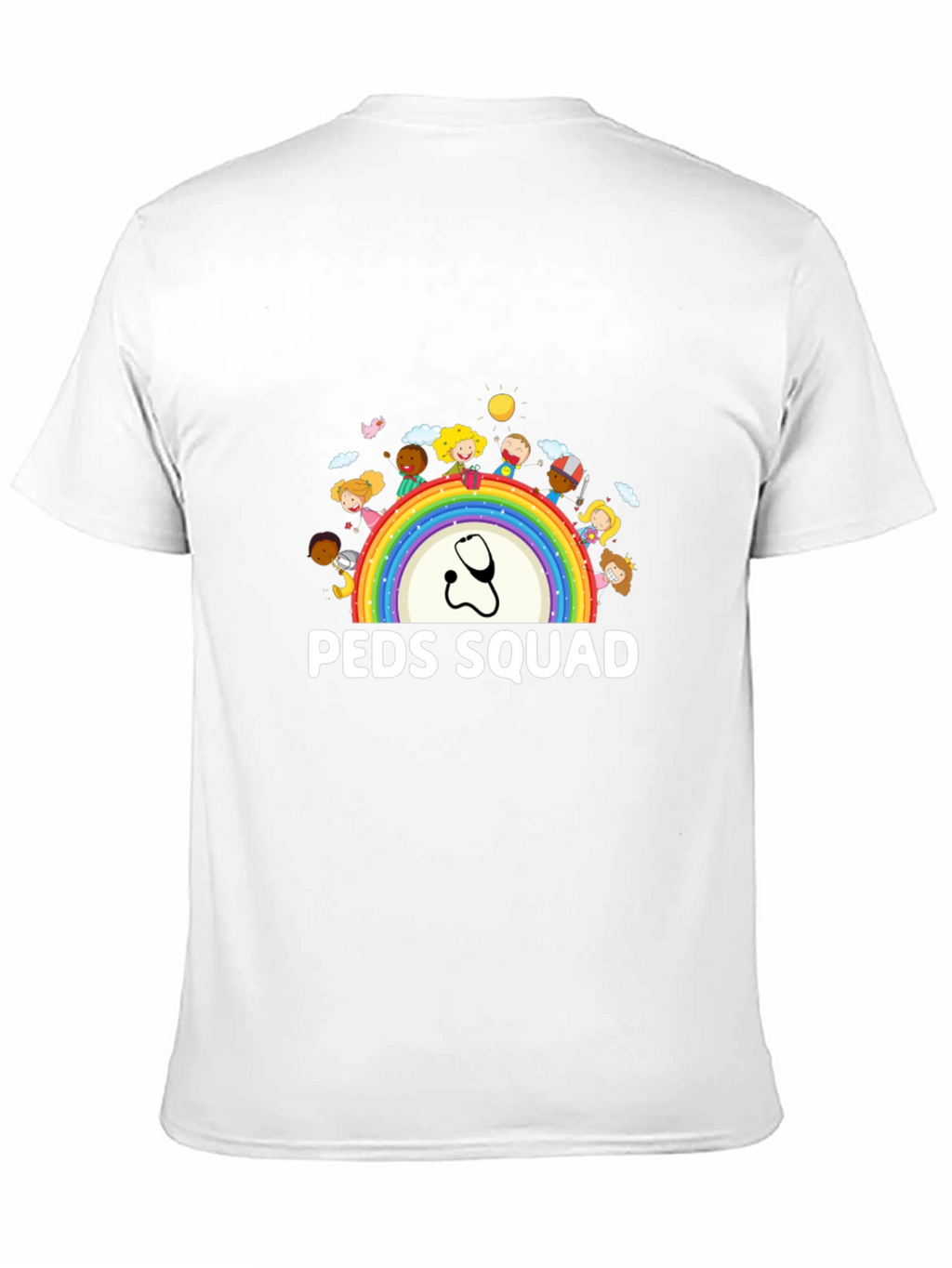 Peds Squad T-Shirt: Pediatrician Rainbow Stethoscope Tee