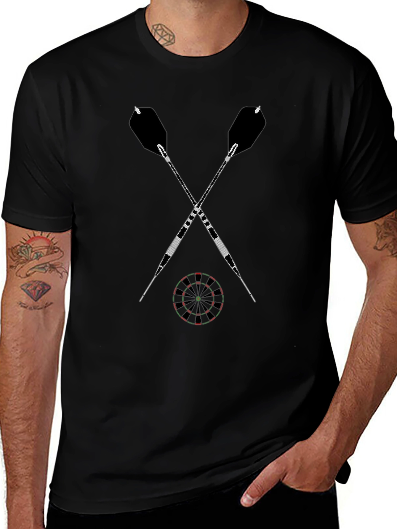 Darts Graphic Tee - Casual Black Cotton T-Shirt