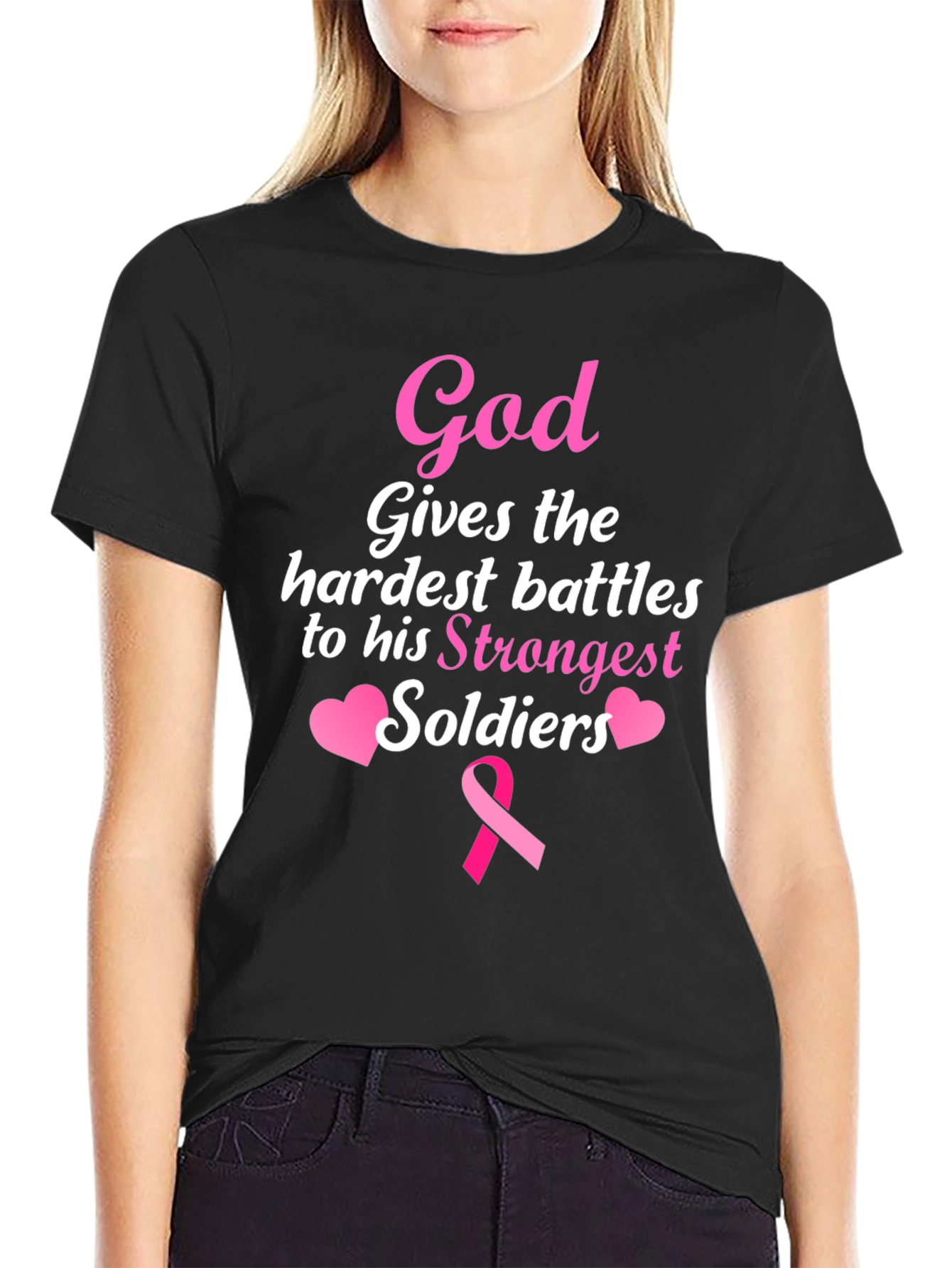 God Gives Battles T-Shirt - Strongest Soldiers - Pink Ribbon