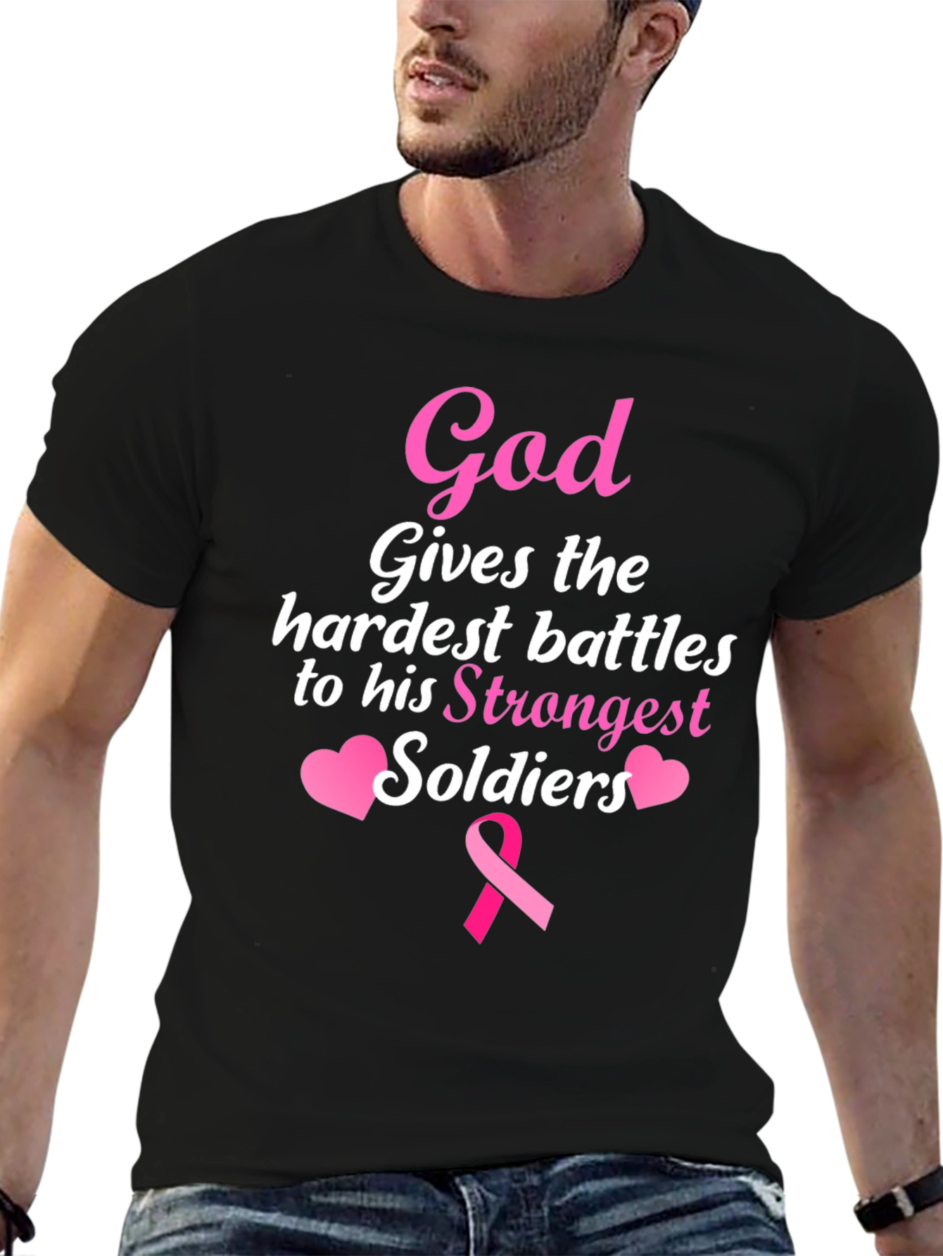 God Gives Battles T-Shirt - Strongest Soldiers - Pink Ribbon
