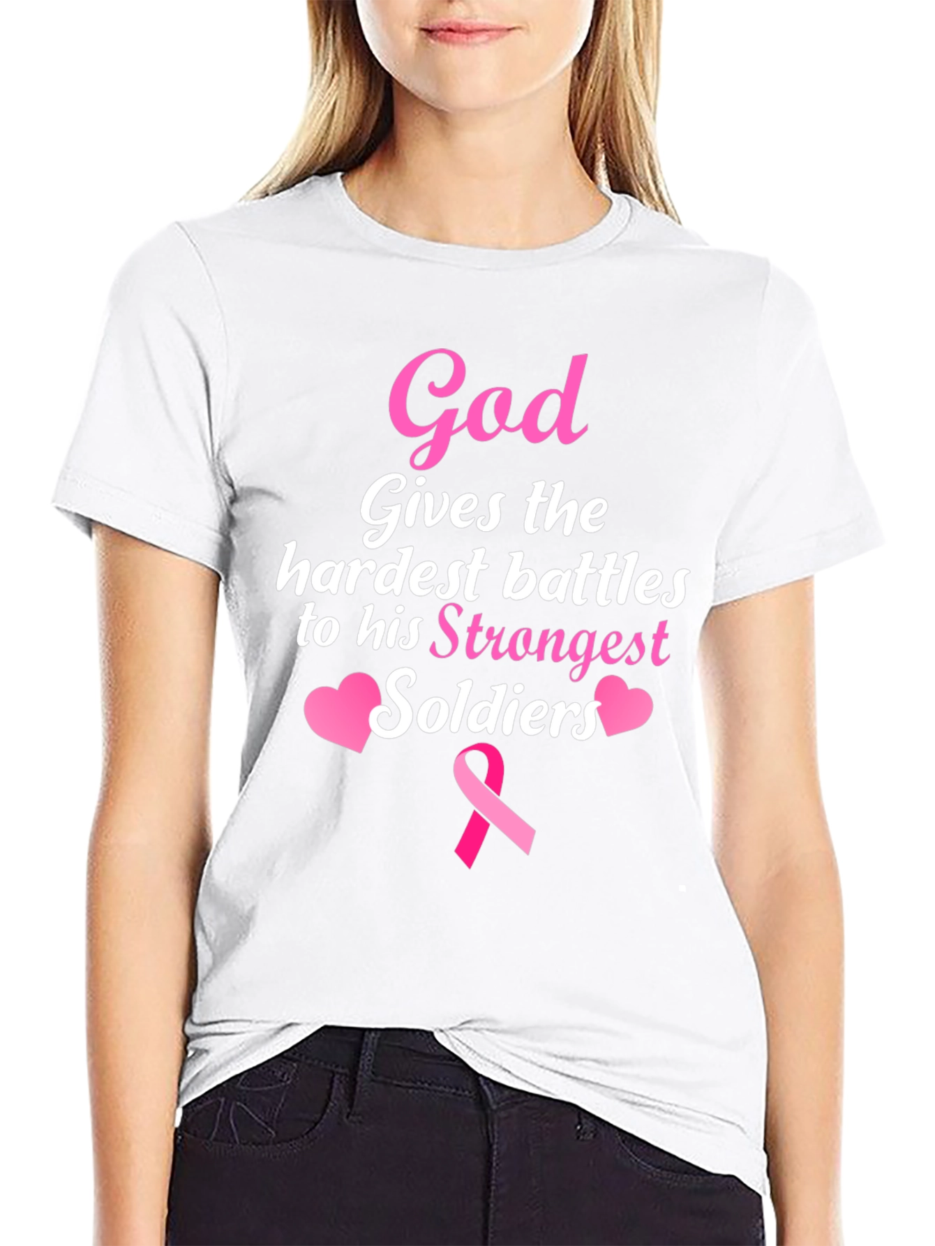 God Gives Battles T-Shirt - Strongest Soldiers - Pink Ribbon