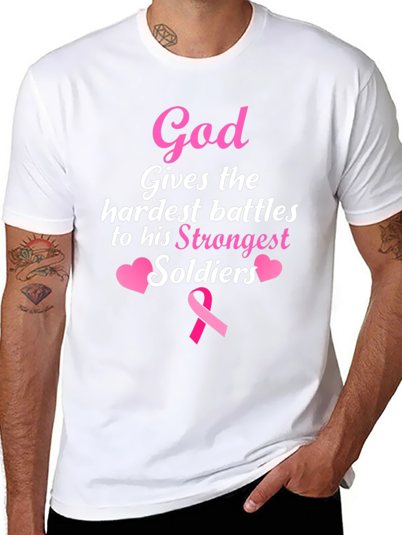 God Gives Battles T-Shirt - Strongest Soldiers - Pink Ribbon
