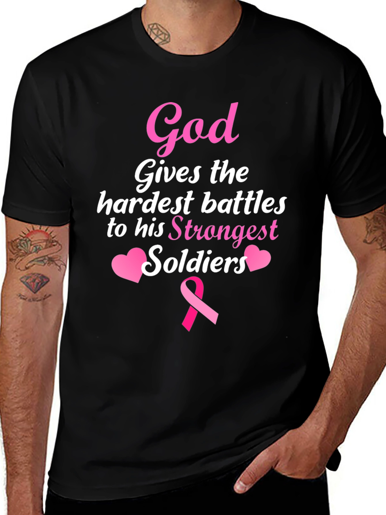God Gives Battles T-Shirt - Strongest Soldiers - Pink Ribbon